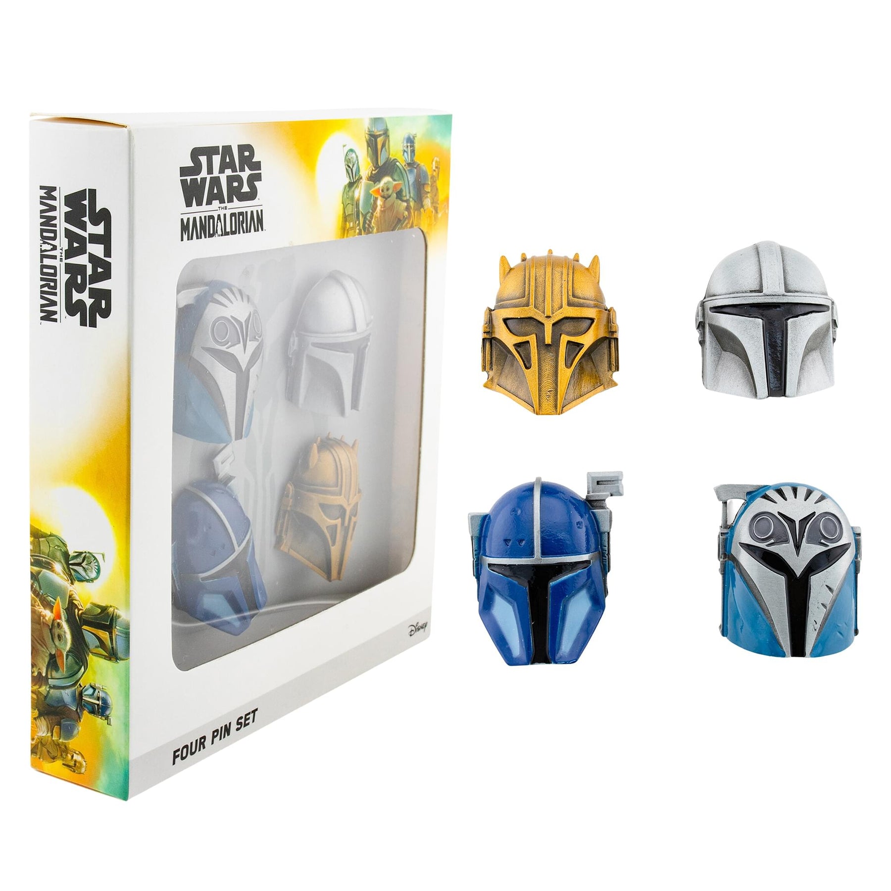 Star Wars: The Mandalorian 4-Piece 3D Metal Helmet Pin Set | Toynk Exclusive
