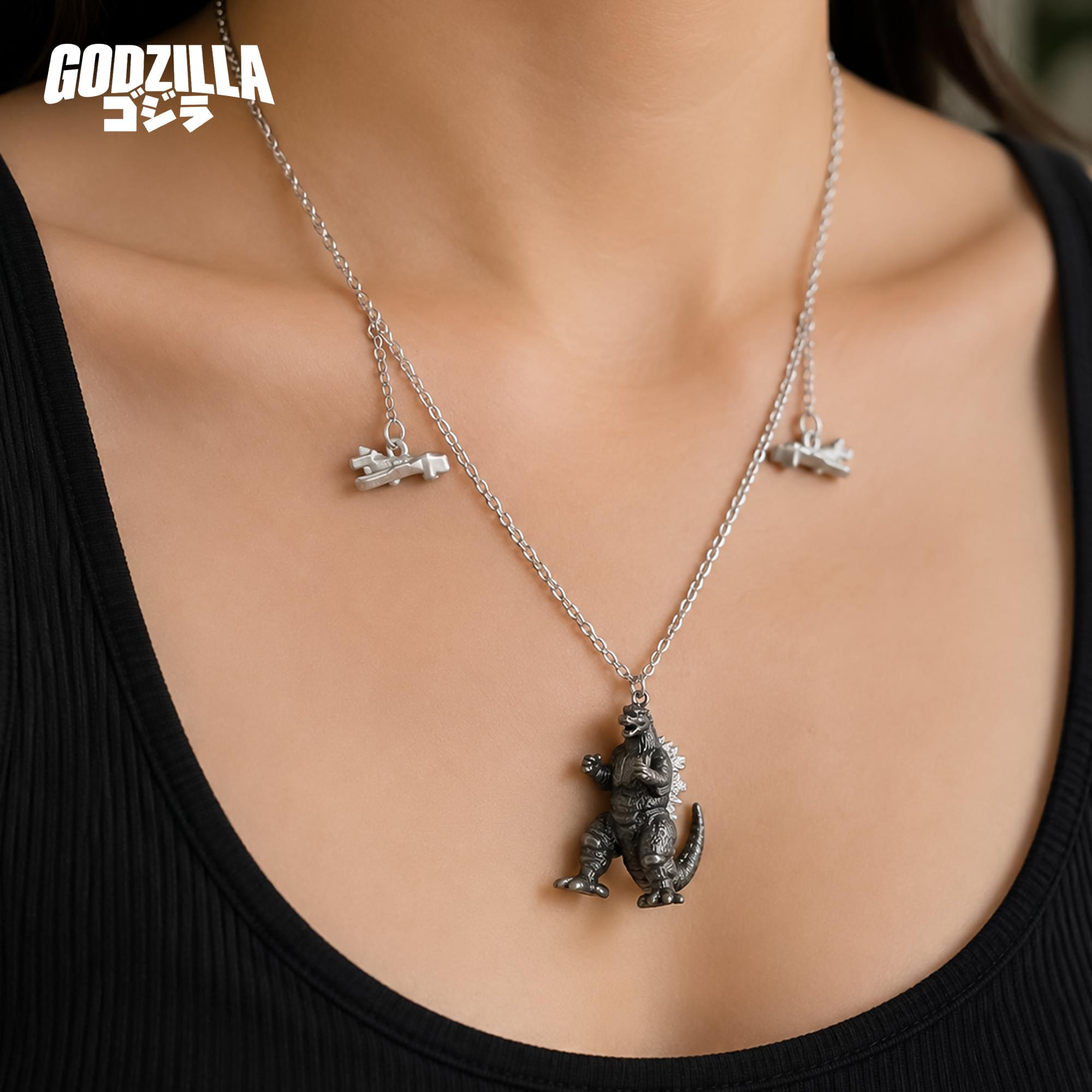 Godzilla Pendant Necklace With Jets Charms