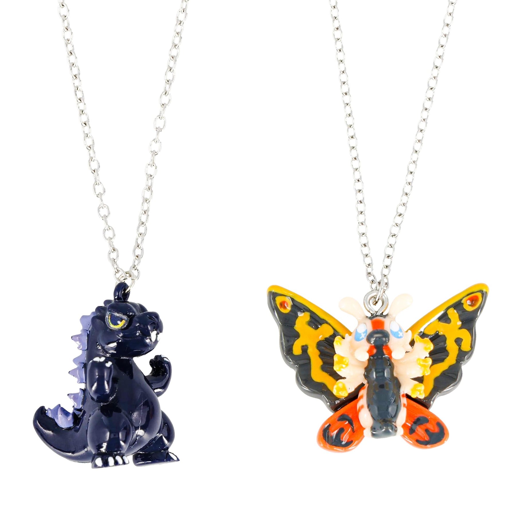 Godzilla and Mothra Chibi BFF Charm Necklace Set | 1 Inch