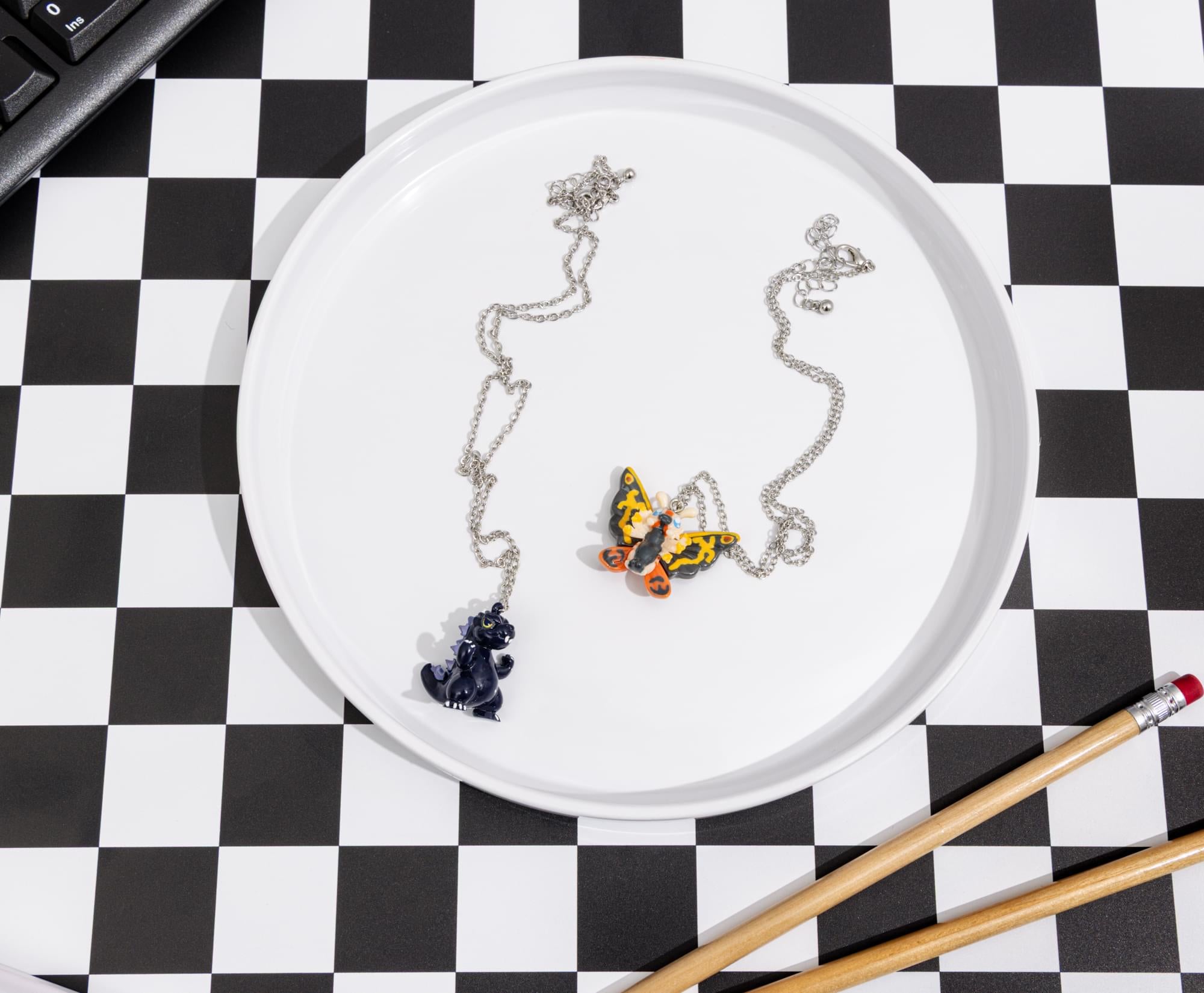 Godzilla and Mothra Chibi BFF Charm Necklace Set | 1 Inch