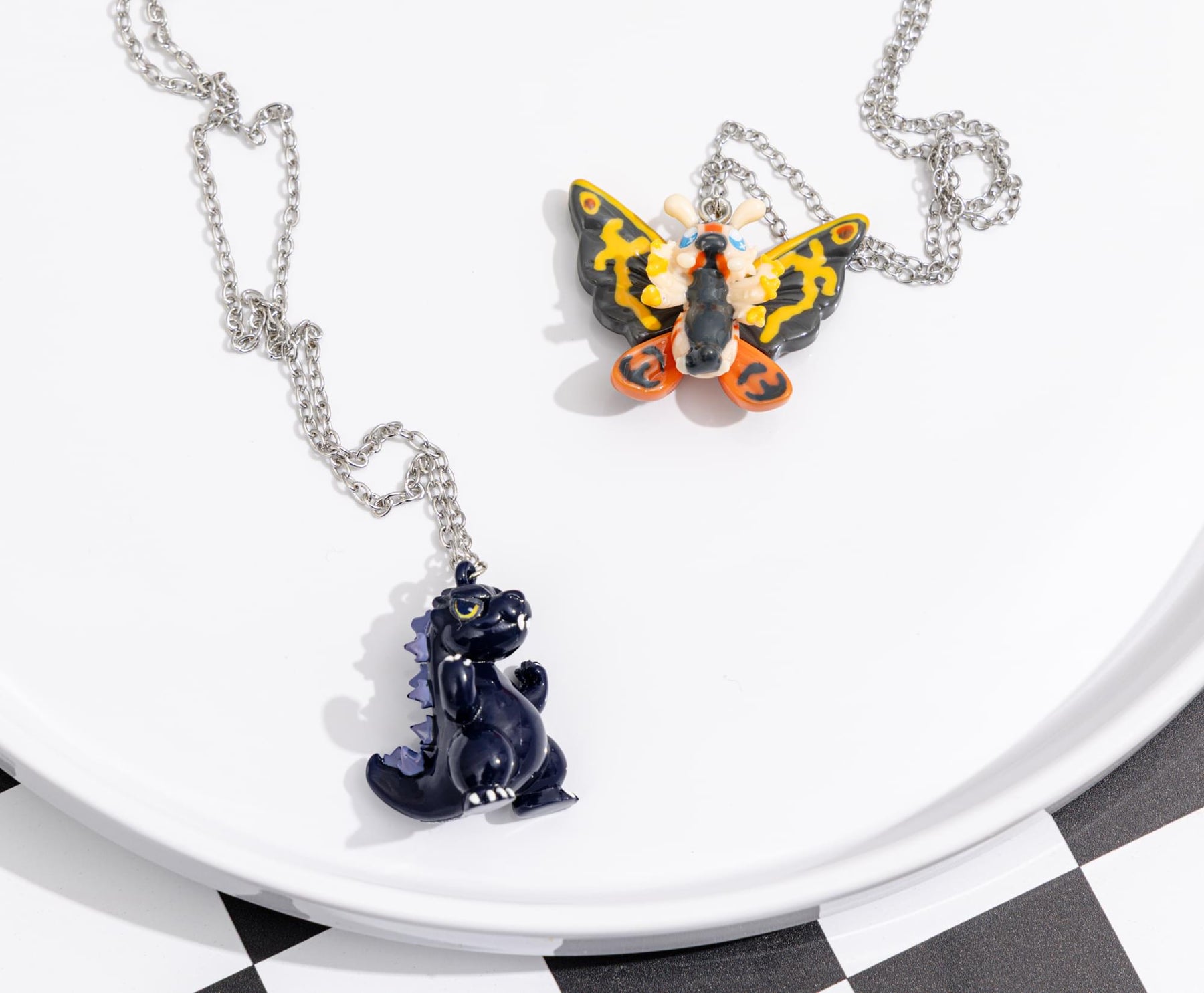Godzilla and Mothra Chibi BFF Charm Necklace Set | 1 Inch