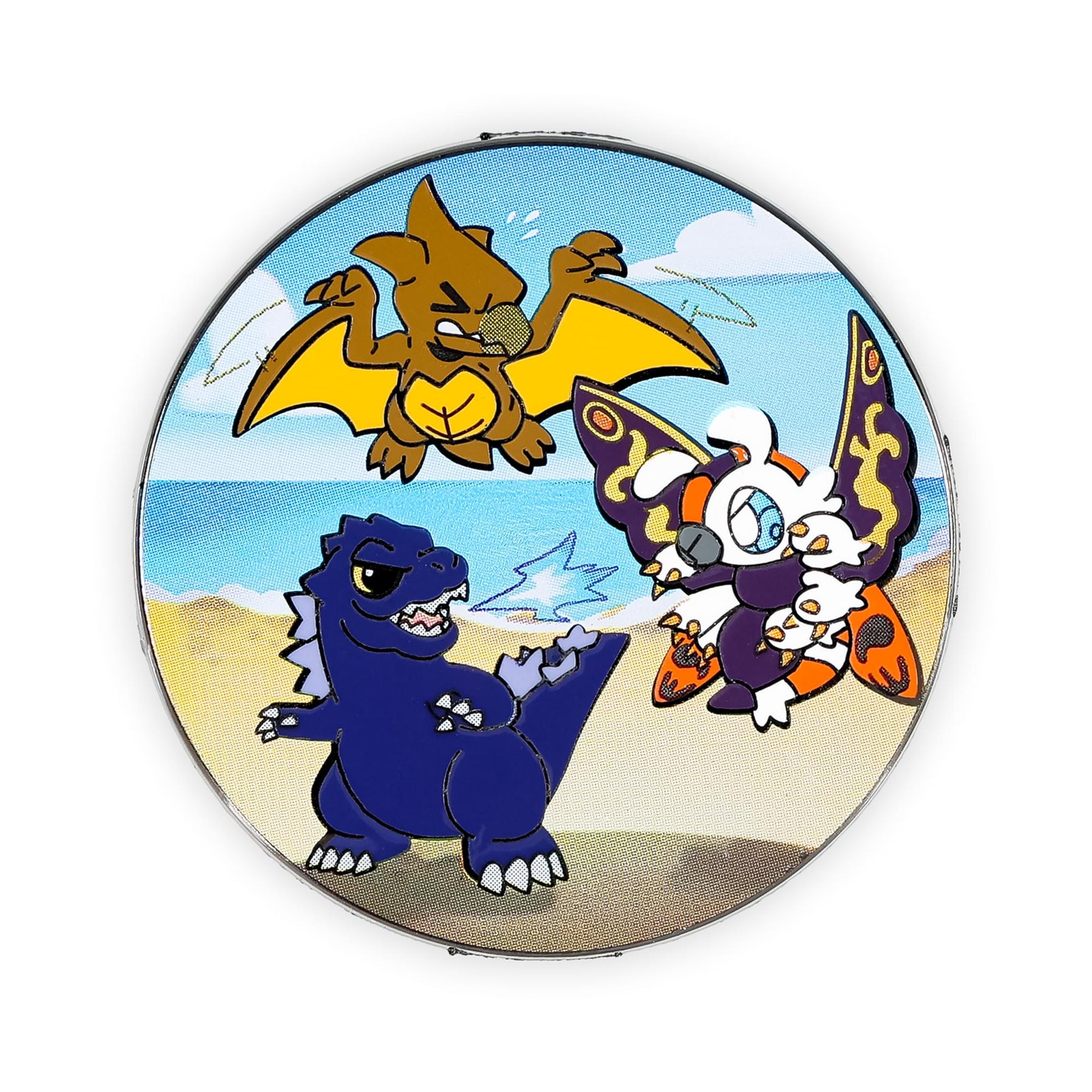 Godzilla, Mothra, and Rodan Chibi Round Enamel Pin