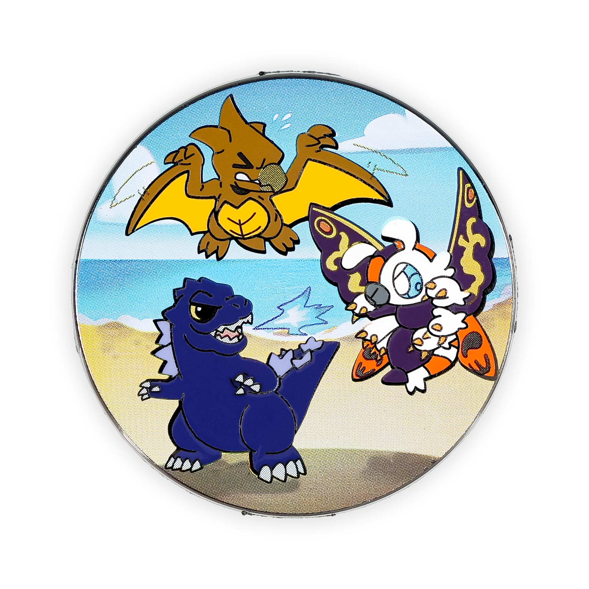 Godzilla, Mothra, and Rodan Chibi Round Enamel Pin