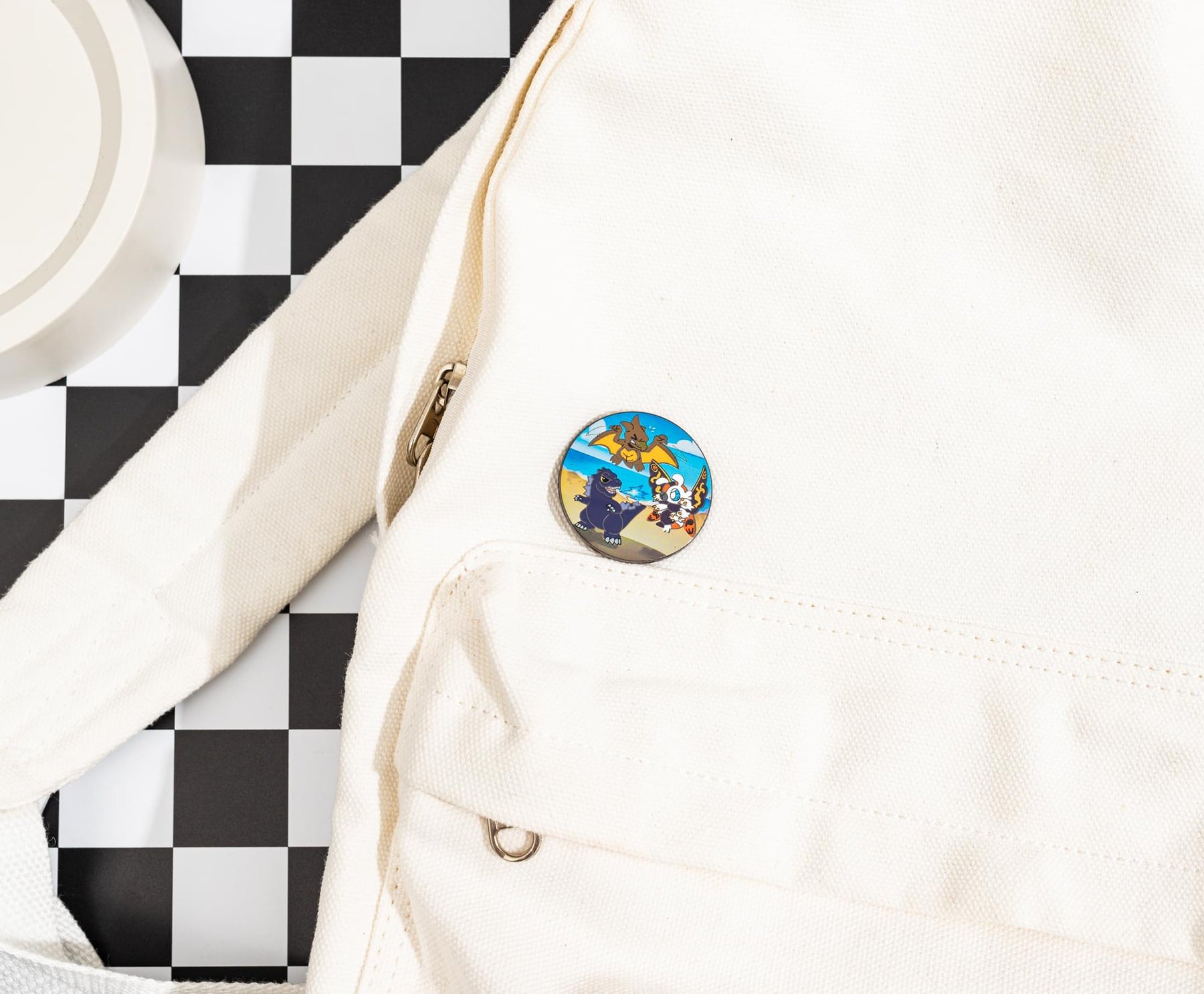 Godzilla, Mothra, and Rodan Chibi Round Enamel Pin