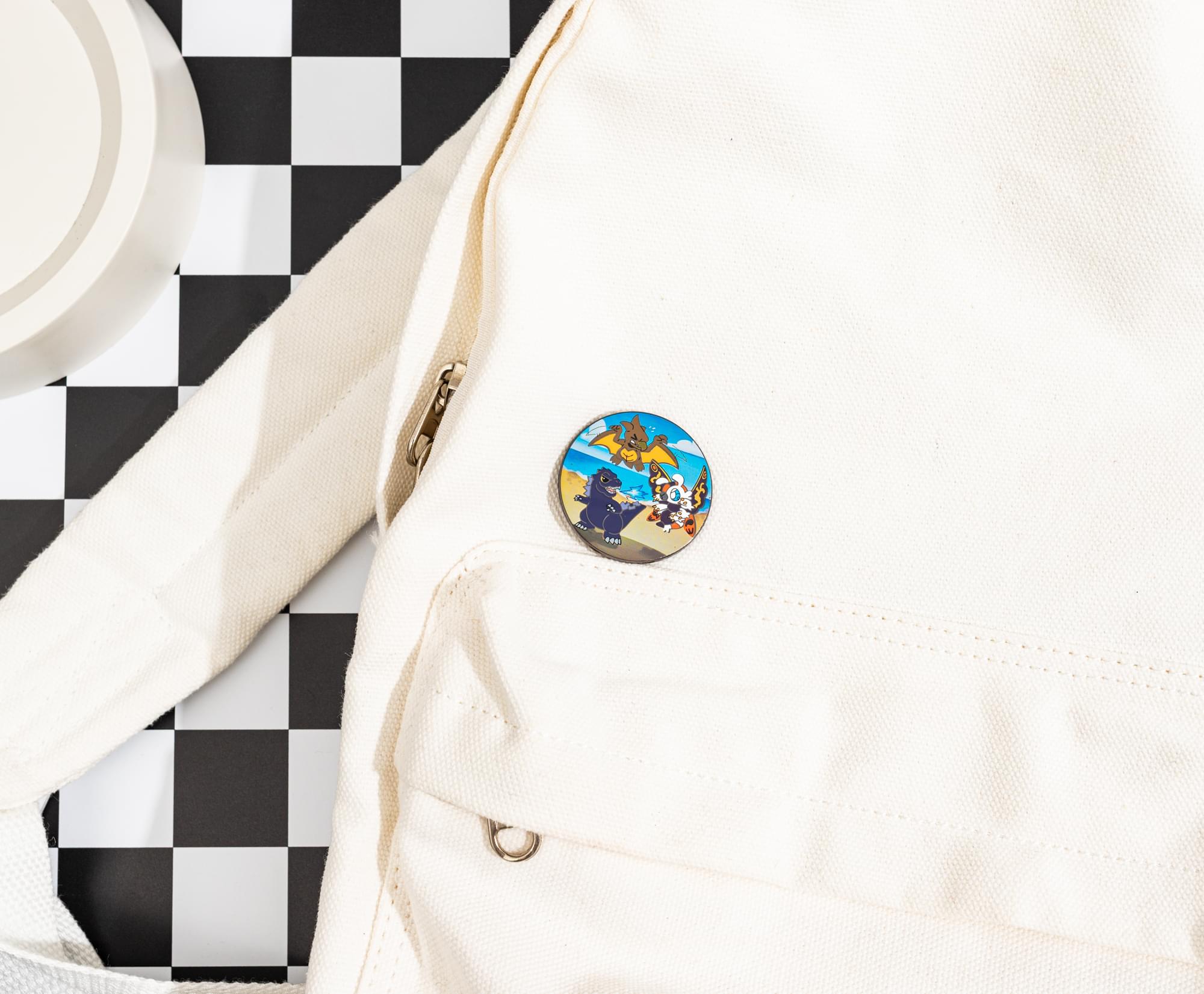 Godzilla, Mothra, and Rodan Chibi Round Enamel Pin