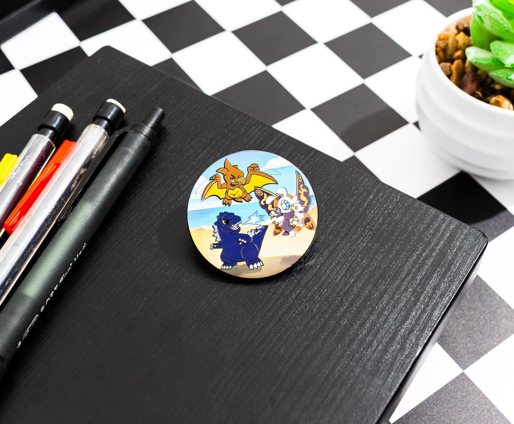 Godzilla, Mothra, and Rodan Chibi Round Enamel Pin