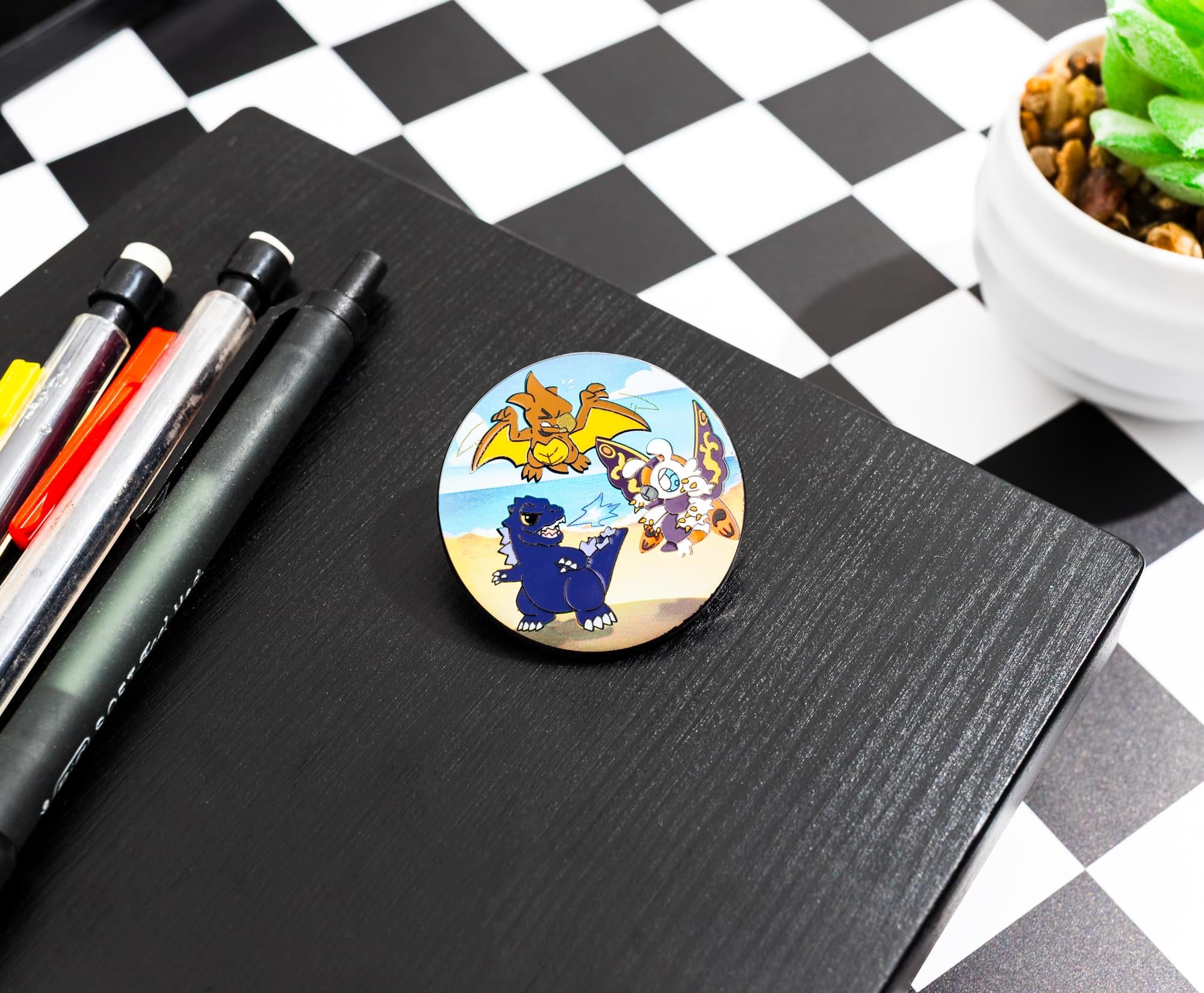 Godzilla, Mothra, and Rodan Chibi Round Enamel Pin