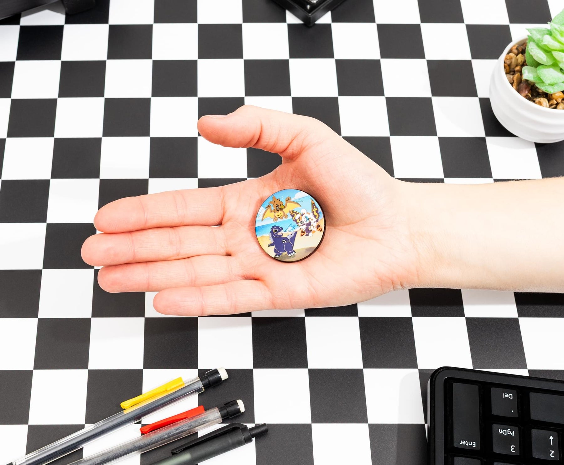 Godzilla, Mothra, and Rodan Chibi Round Enamel Pin