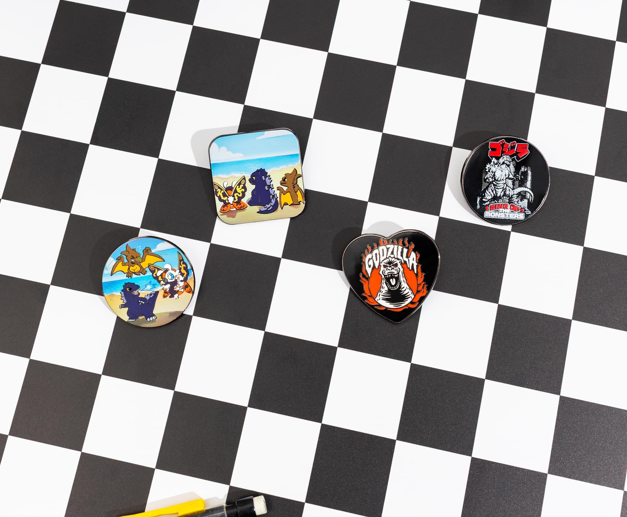 Godzilla, Mothra, and Rodan Chibi Round Enamel Pin