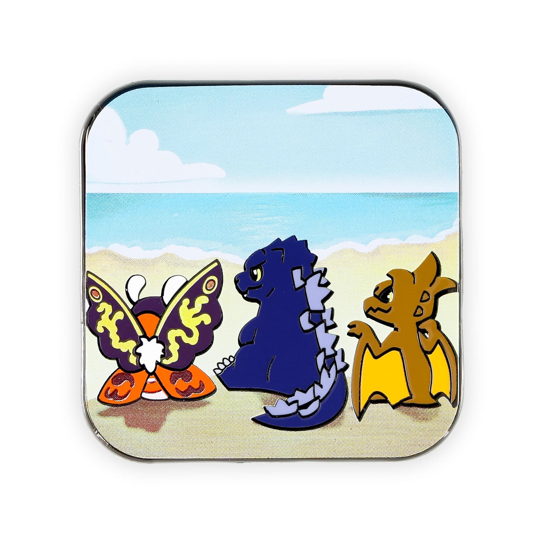 Godzilla, Mothra, and Rodan Chibi Square Enamel Pin