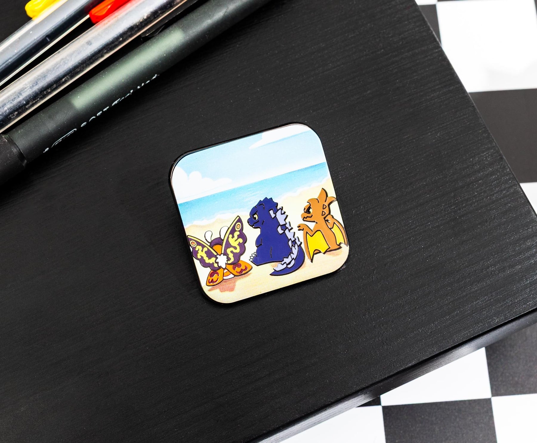 Godzilla, Mothra, and Rodan Chibi Square Enamel Pin