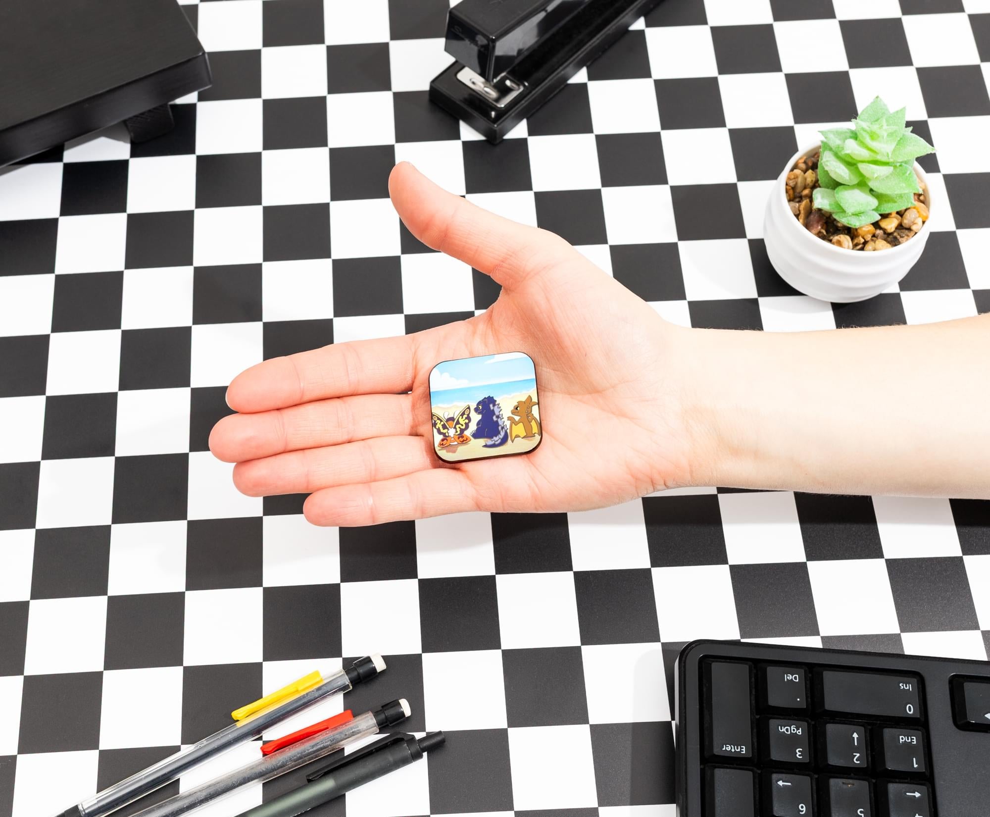 Godzilla, Mothra, and Rodan Chibi Square Enamel Pin