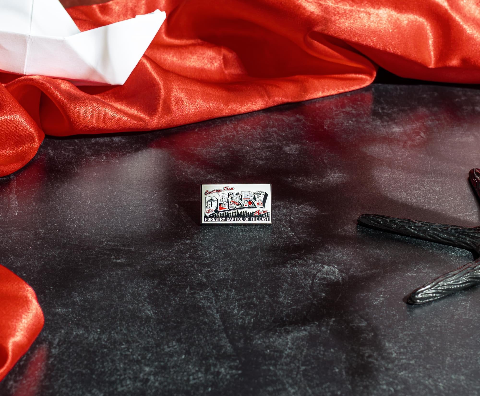 IT "Greetings From Derry" Postcard Printed Enamel Pin