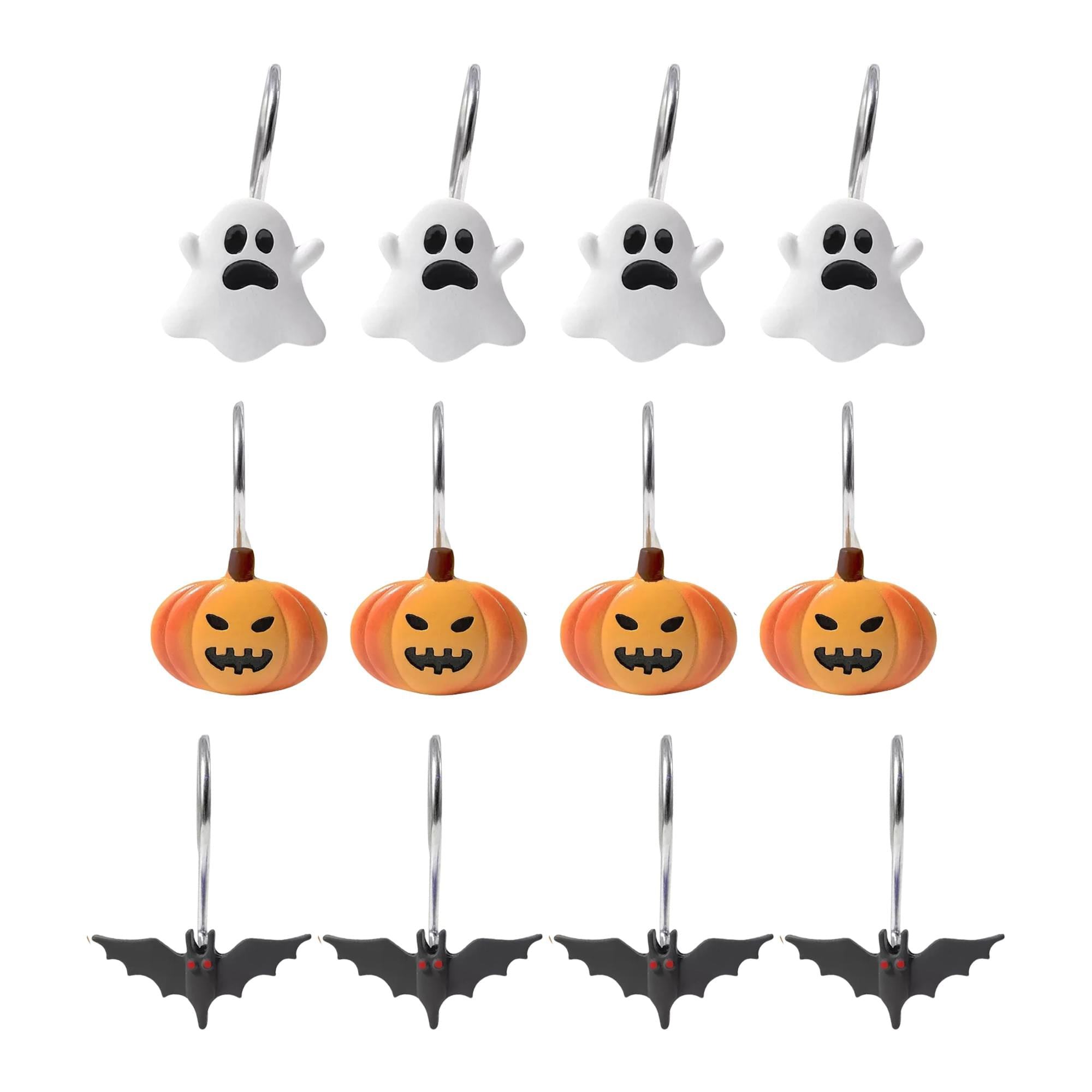 12 Piece Halloween Shower Hook (4 Ghosts, 4 Pumpkins & 4 Bats)