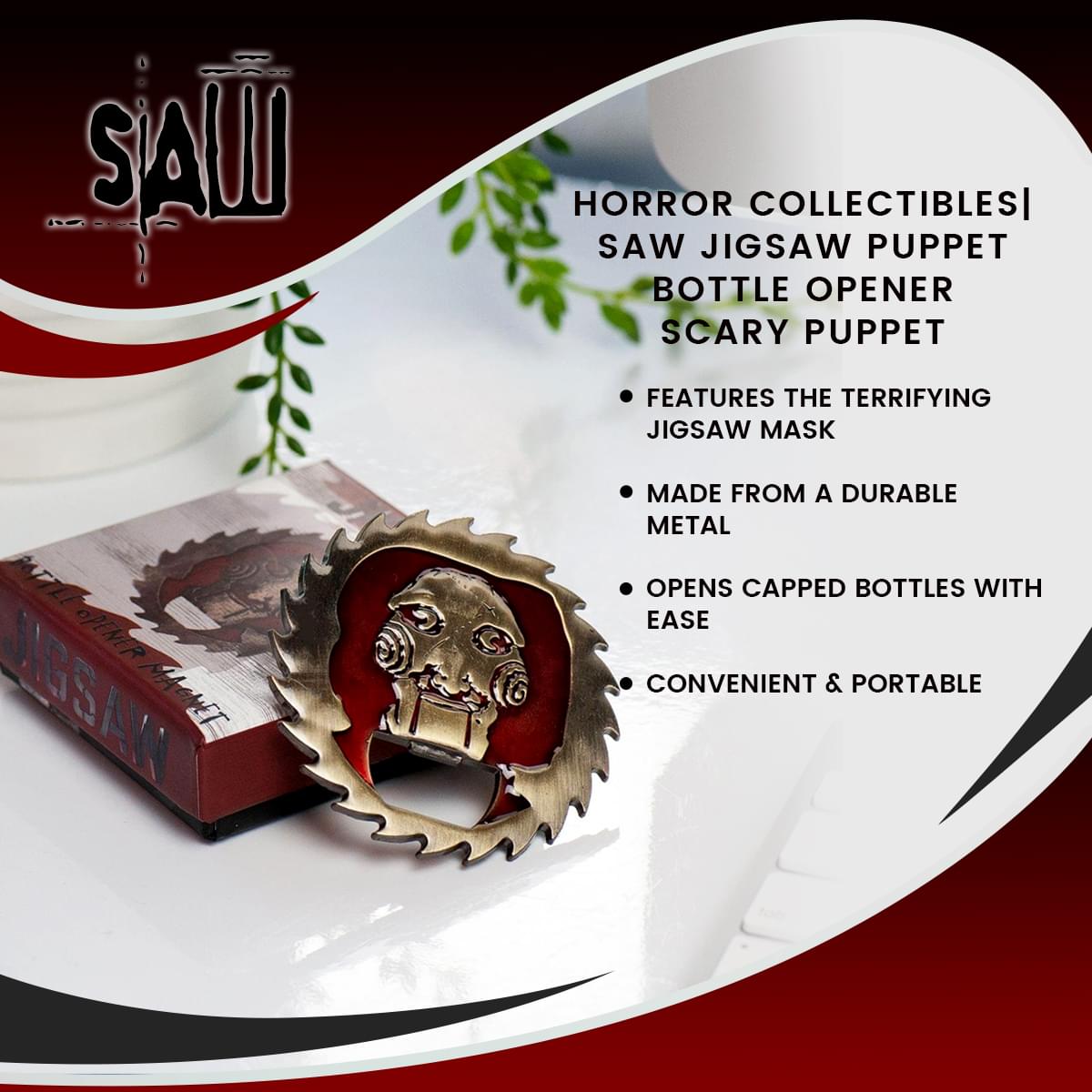 Horror Collectibles| Saw Jigsaw Puppet Bottle Opener | Scary Puppet