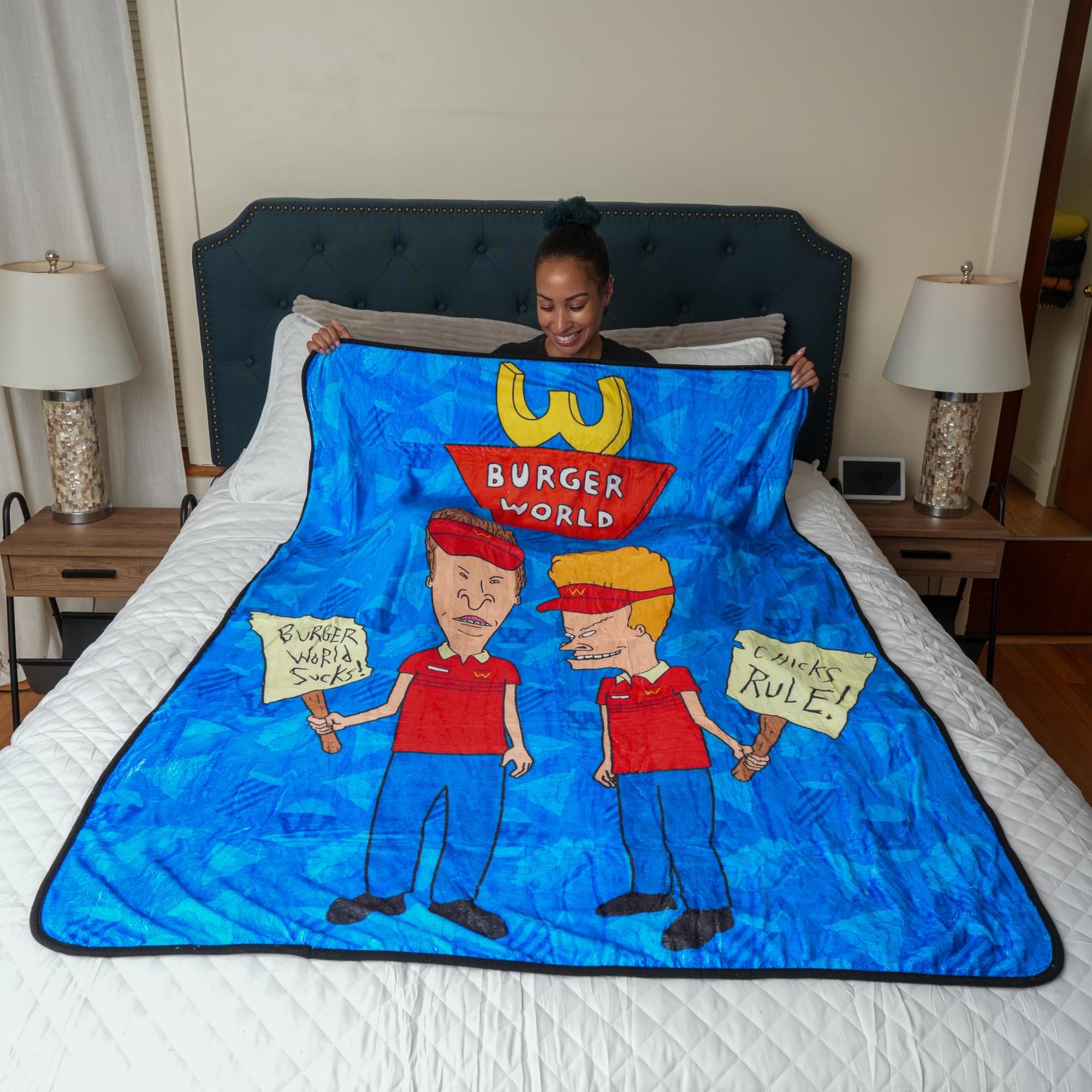 MTV Beavis and Butt-Head "Burger World" Fleece Throw Blanket | 45 x 60 Inches