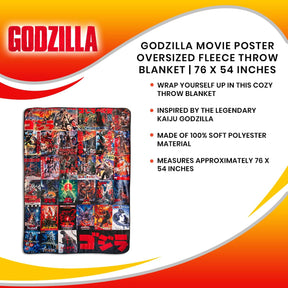 Godzilla Movie Poster Oversized Fleece Throw Blanket | 76 x 54 Inches