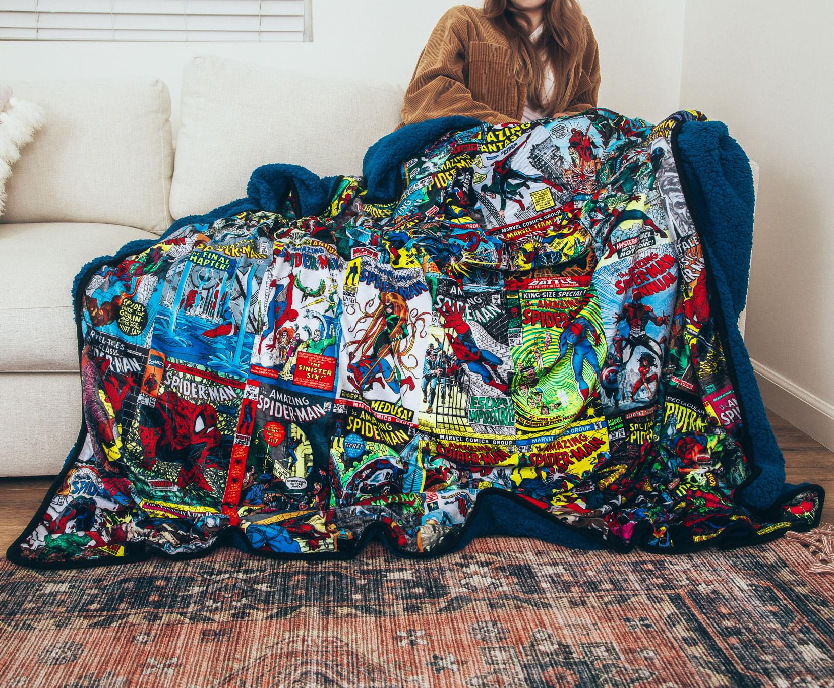 Marvel Spider-Man 60th Anniversary Special Edition Blue Sherpa Throw Blanket