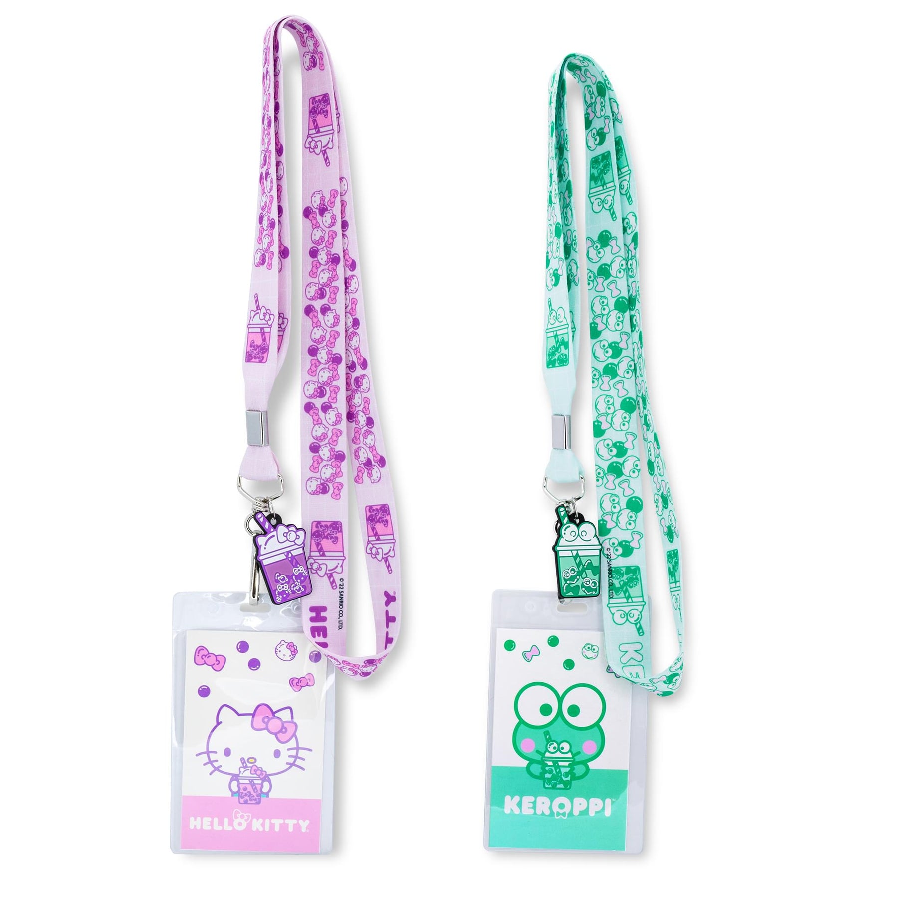 Sanrio Hello Kitty and Keroppi Boba Tea Lanyards with Badge Holders Set of 2