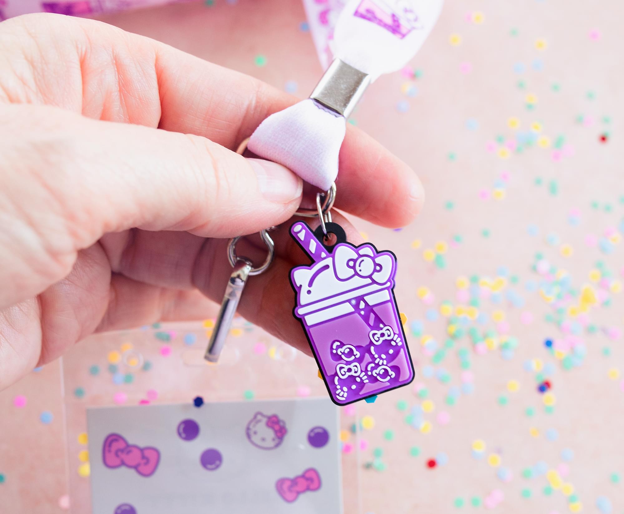 Sanrio Hello Kitty and Keroppi Boba Tea Lanyards With Badge Holders | Set of 2