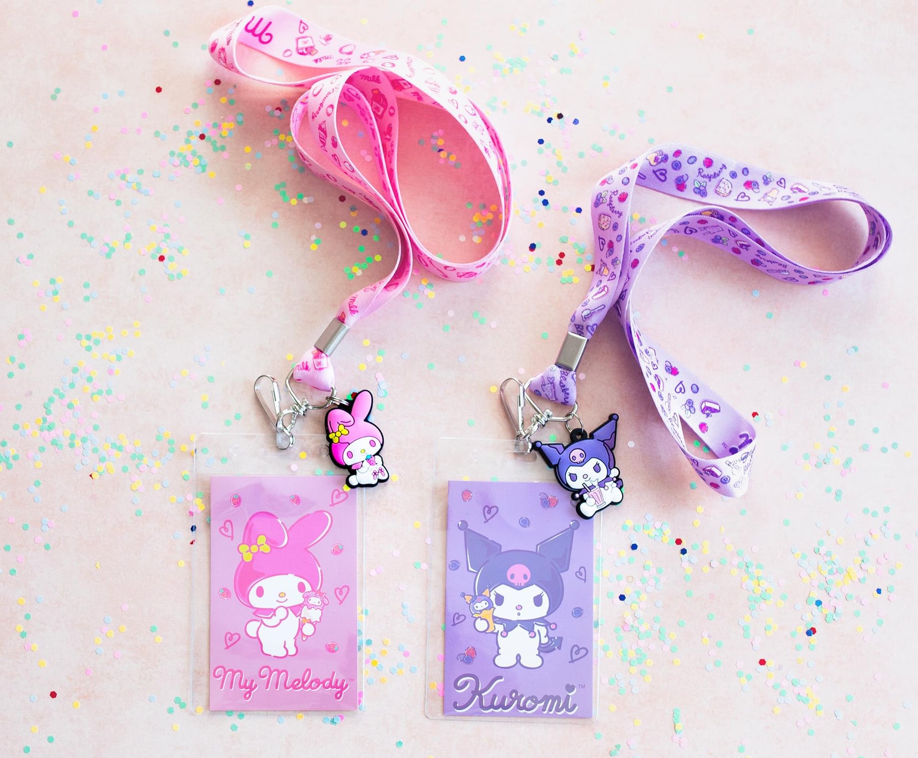 Sanrio My Melody And Kuromi Lanyards With ID Badge Holders and Charms | Set of 2