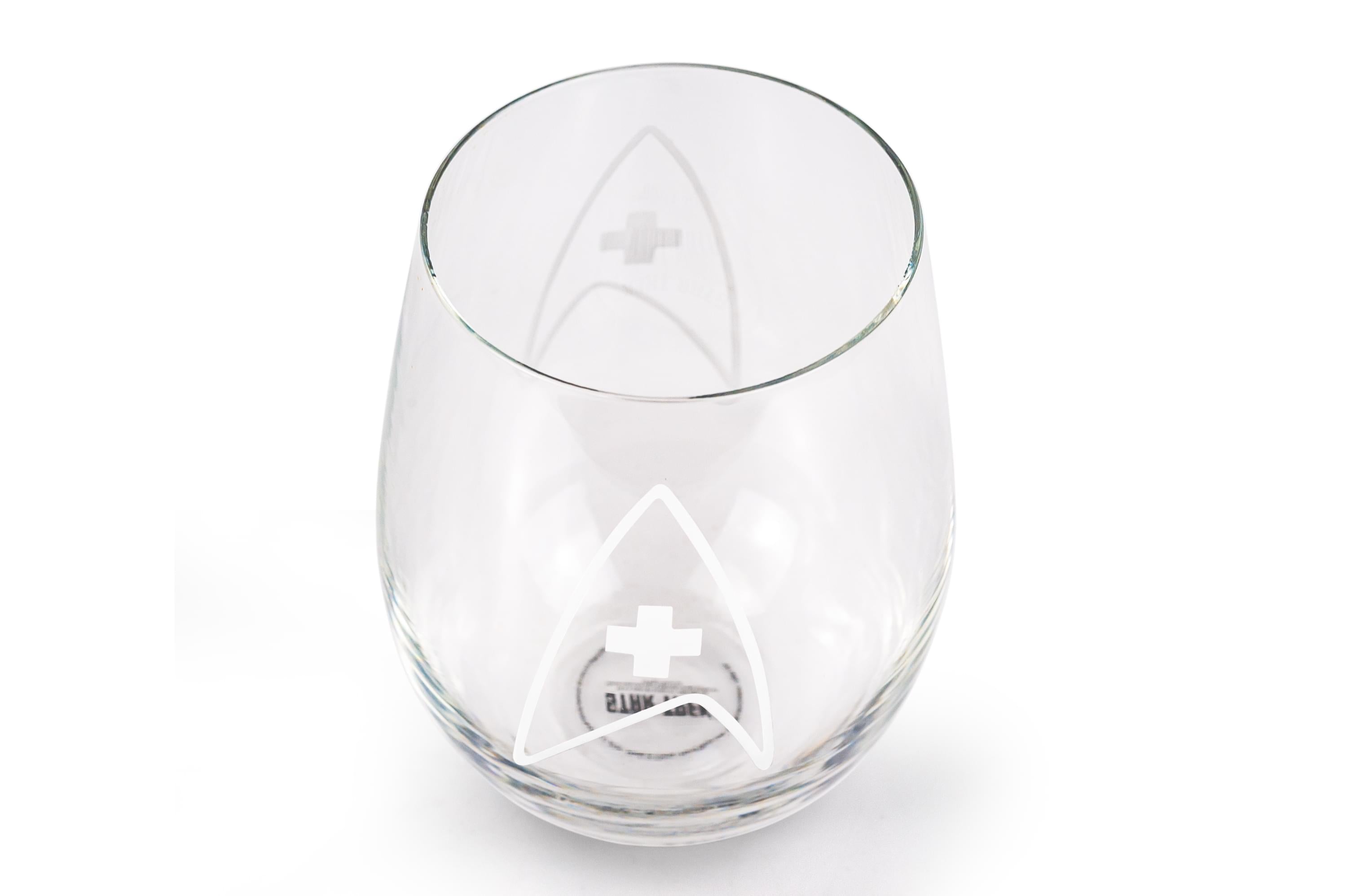Star Trek Stemless Wine Glass Decorative Etched Medical Emblem | Holds 20 Ounces