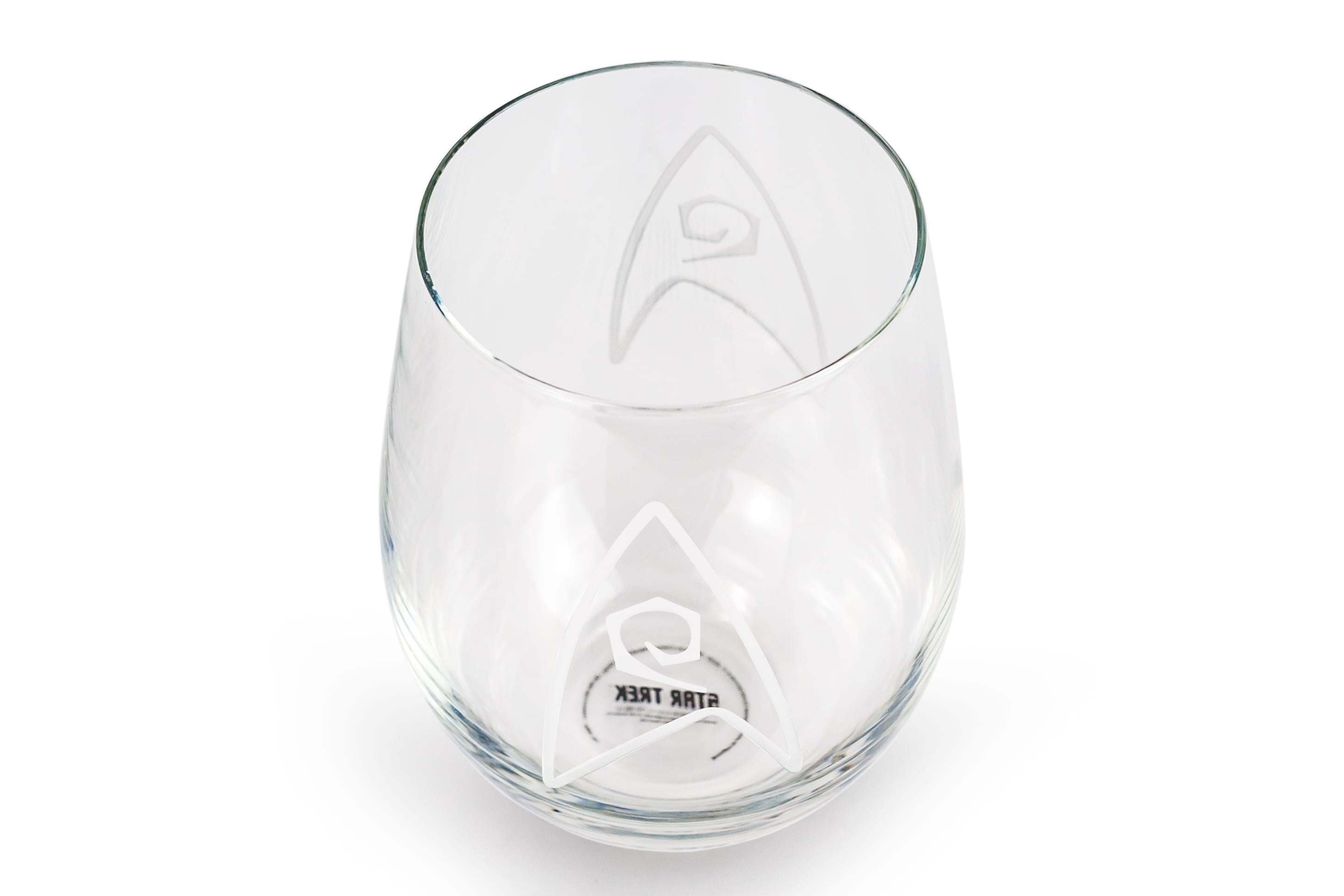 Star Trek Stemless Wine Glass Decorative Etched Engineering Emblem | Holds 20 Ounces