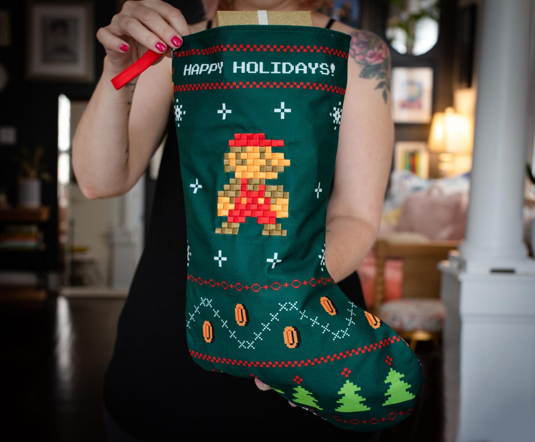 Super Mario Bros. Retro Embroidered Holiday Stocking