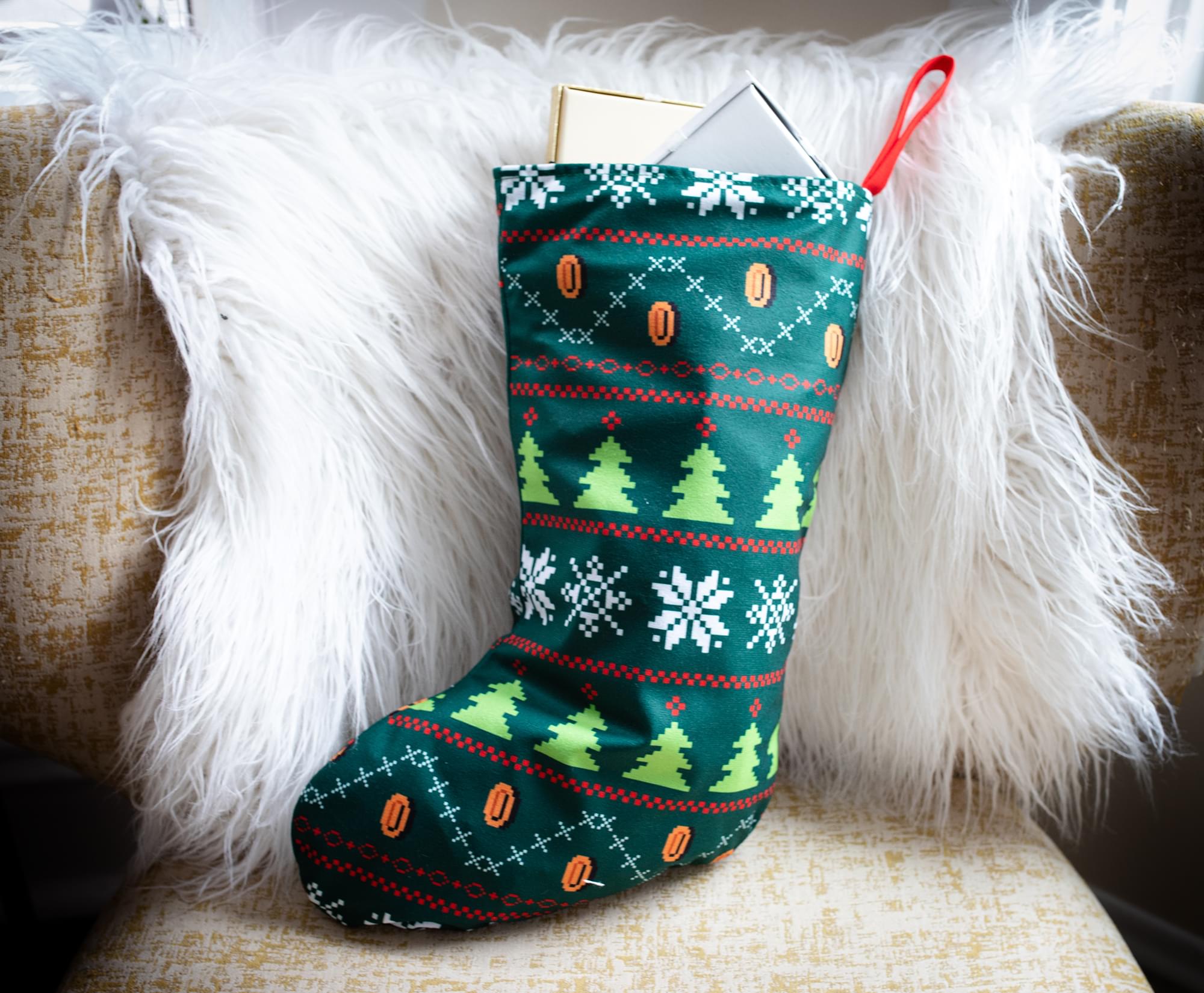 Super Mario Bros. Retro Embroidered Holiday Stocking
