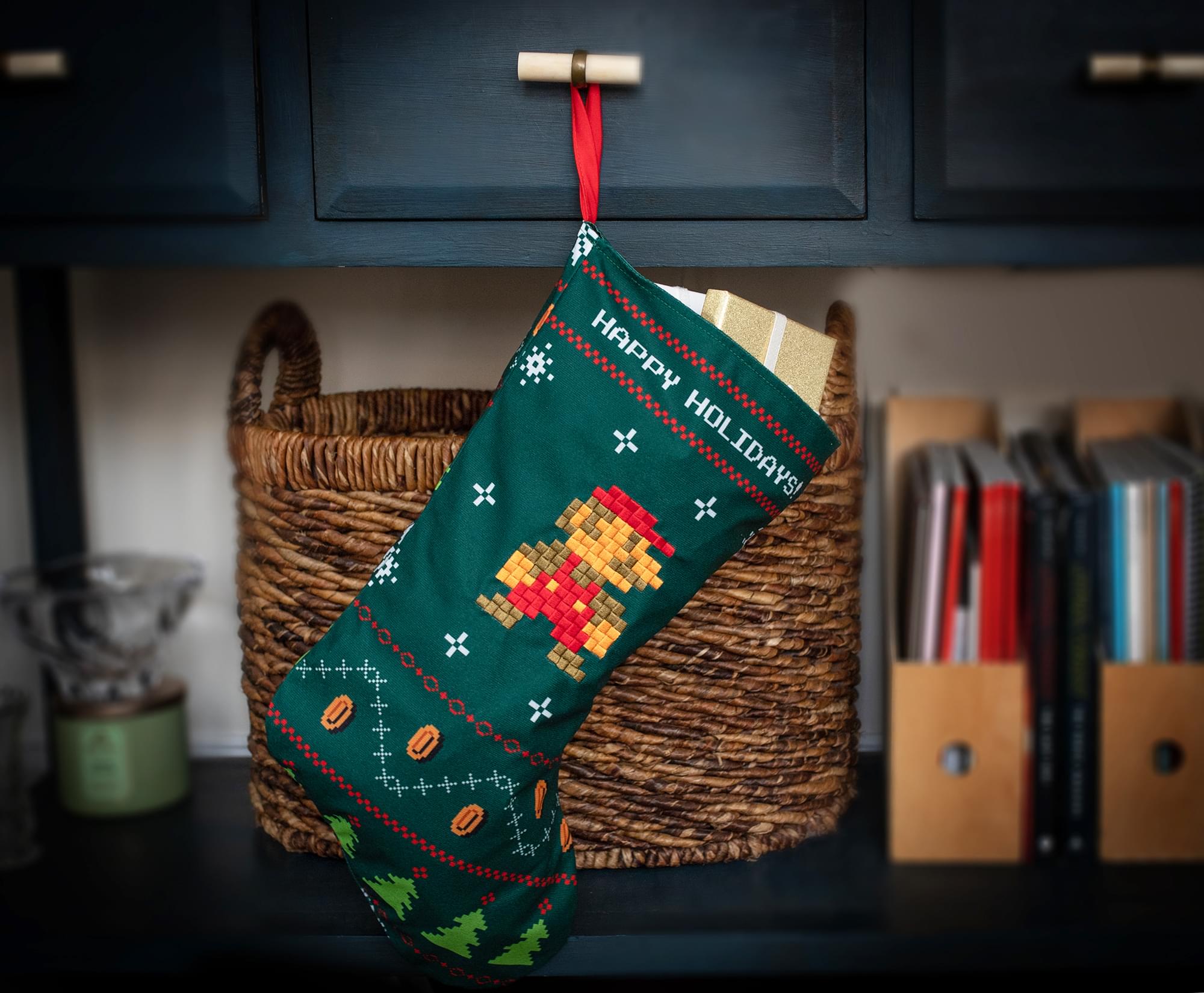 Super Mario Bros. Retro Embroidered Holiday Stocking