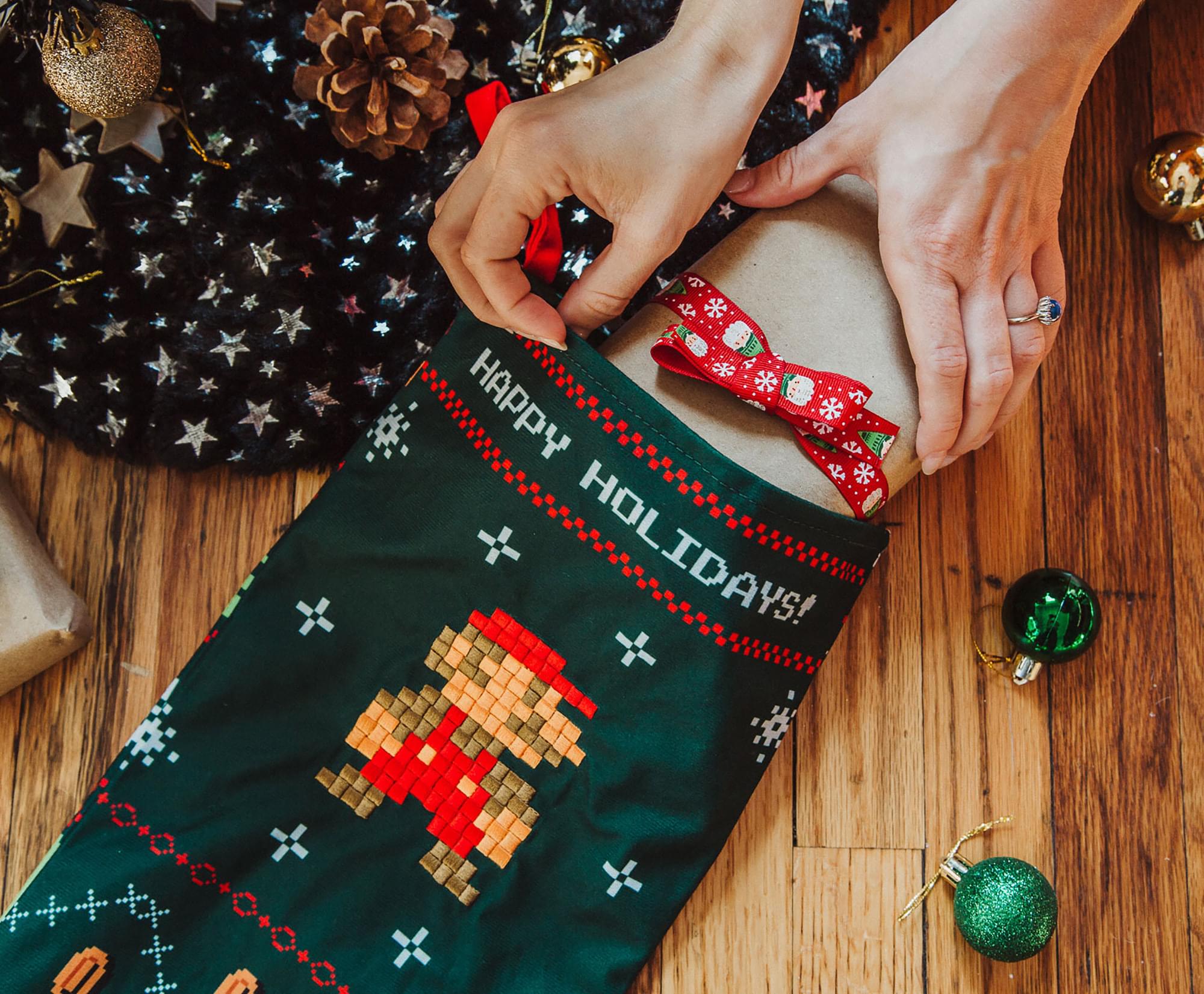 Super Mario Bros. Retro Embroidered Holiday Stocking