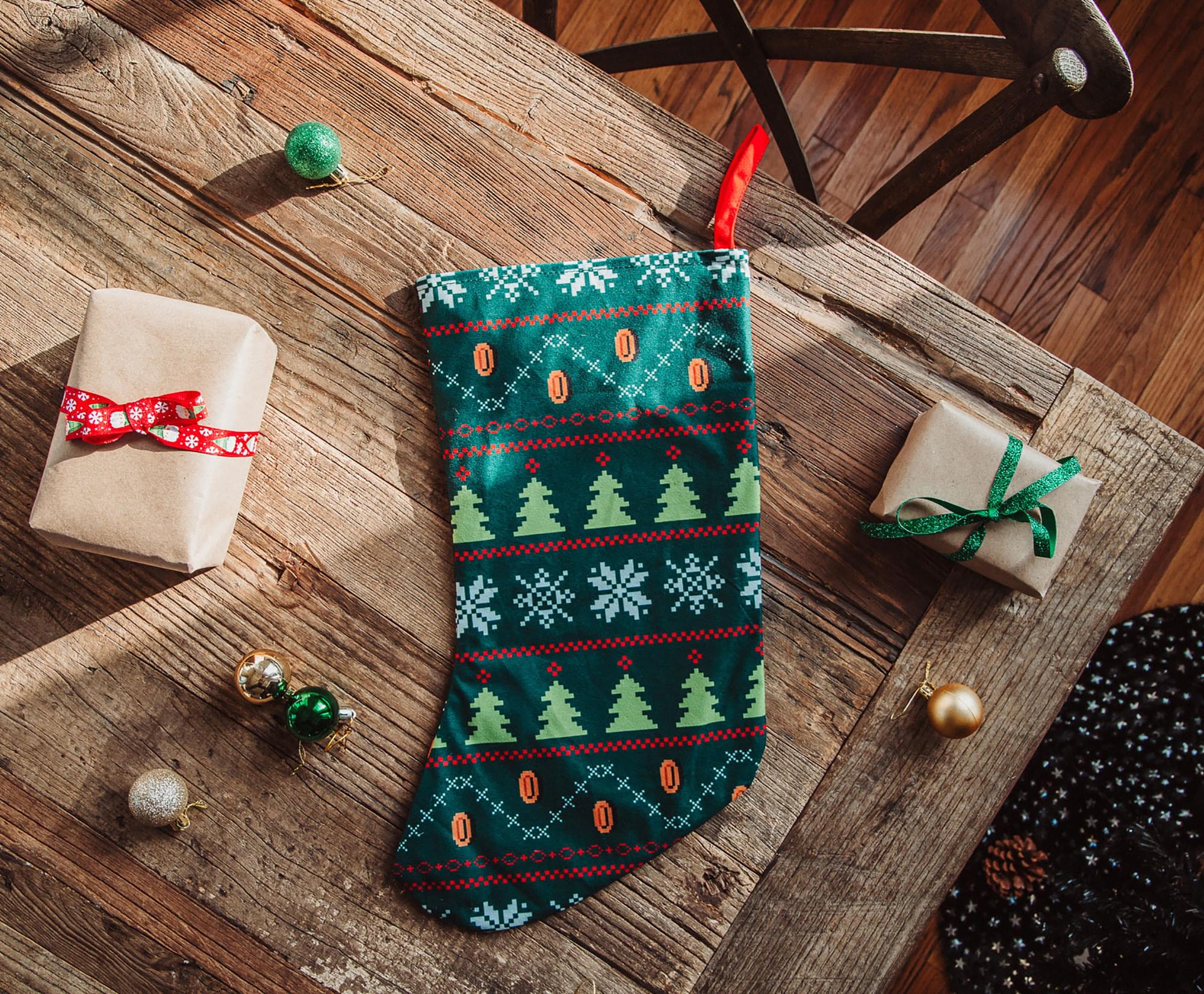 Super Mario Bros. Retro Embroidered Holiday Stocking