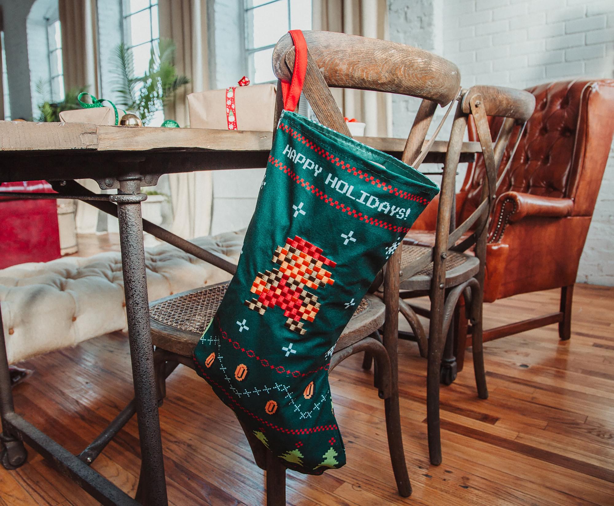 Super Mario Bros. Retro Embroidered Holiday Stocking