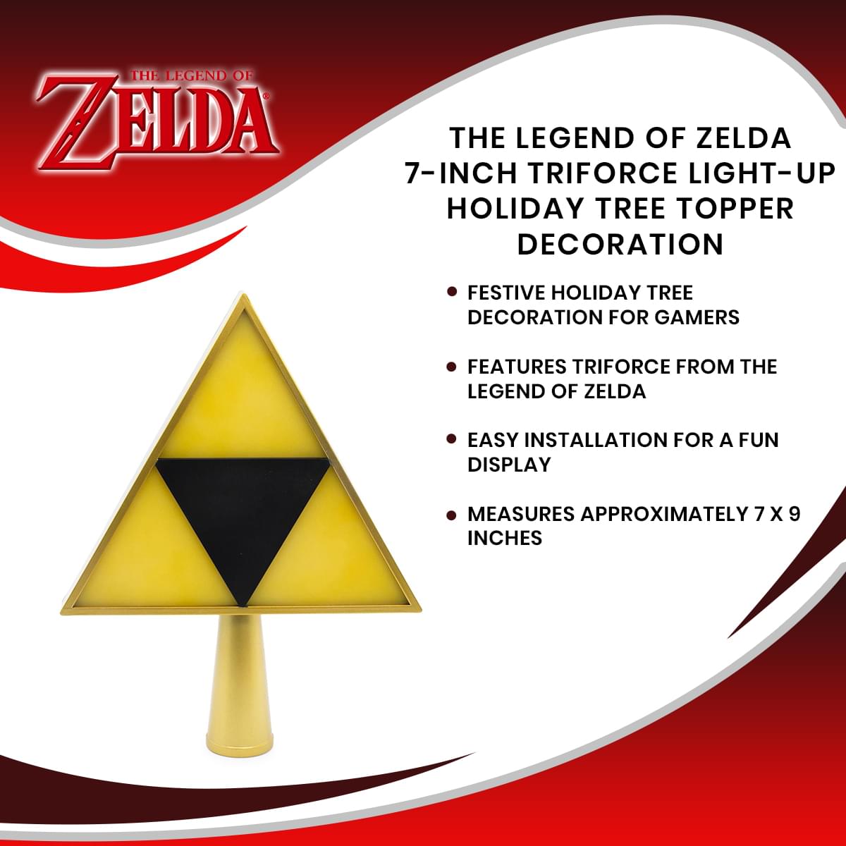 The Legend of Zelda 7-Inch Triforce Light-Up Holiday Tree Topper Decoration