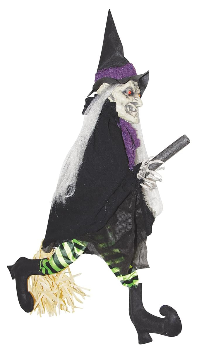 Animated Witch on Broom Halloween Décor