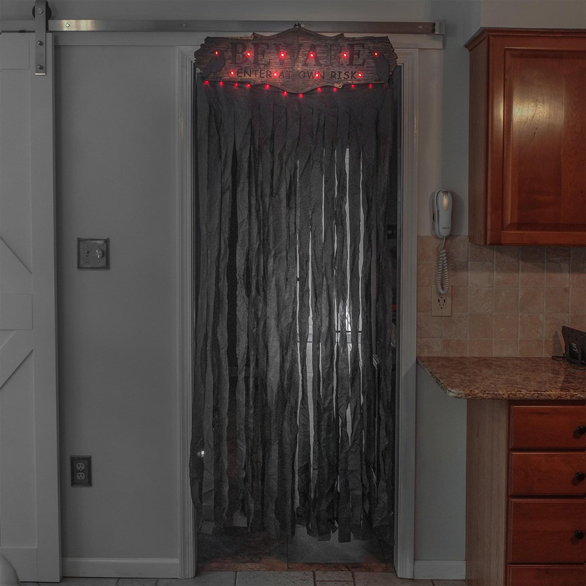 Beware Curtain Light Up Halloween Door Decor