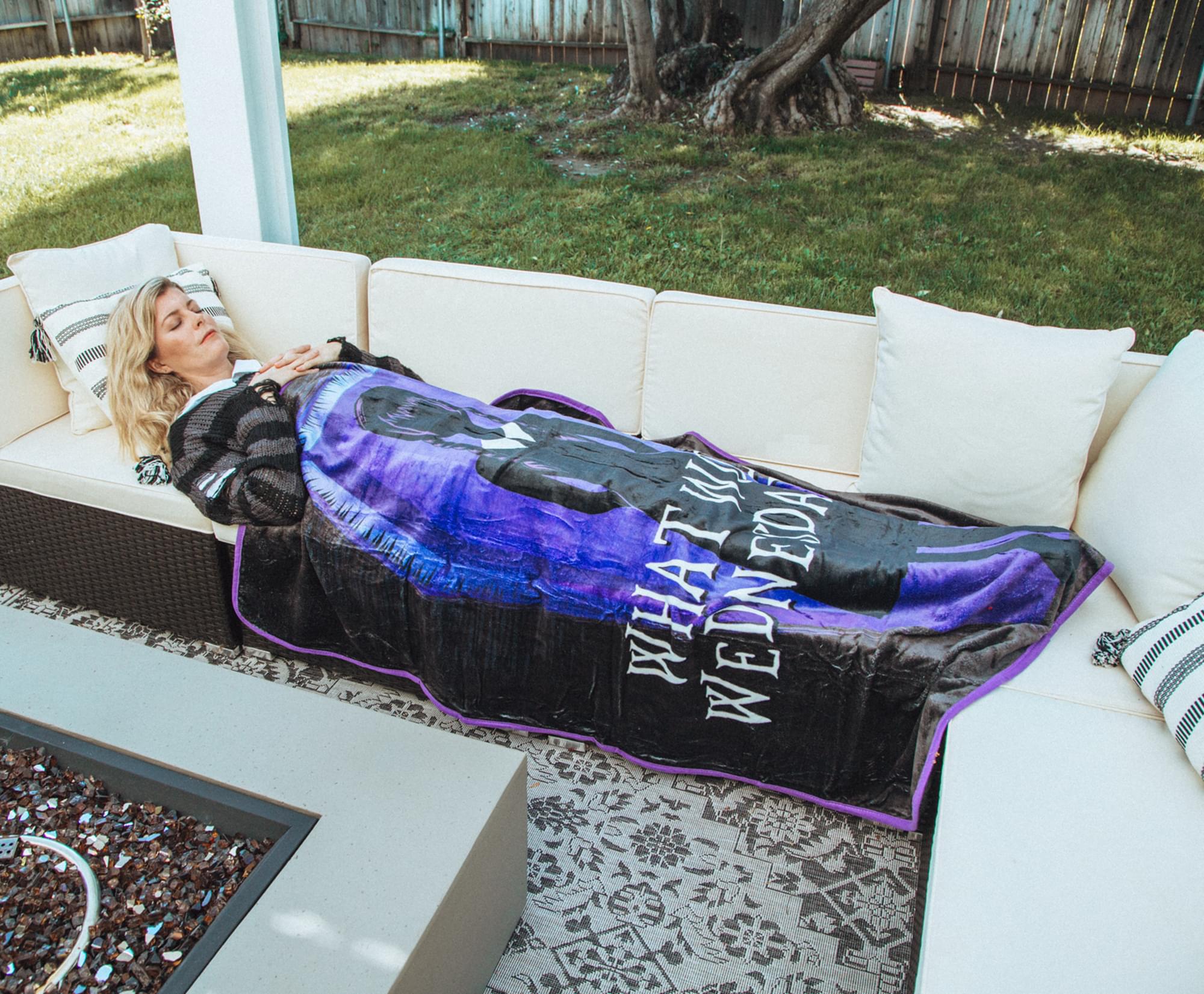 Addams Family Wednesday "What Would Wednesday Do?" Raschel Throw Blanket | 45 x 60 Inches
