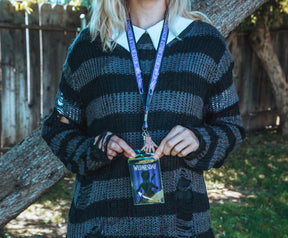 Addams Family Wednesday Silhouette Lanyard with ID Badge Holder and Thing Charm