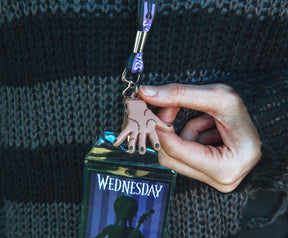 Addams Family Wednesday Silhouette Lanyard with ID Badge Holder and Thing Charm