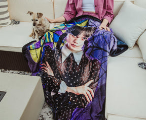 Addams Family Wednesday Signature Pose Raschel Throw Blanket | 45 x 60 Inches