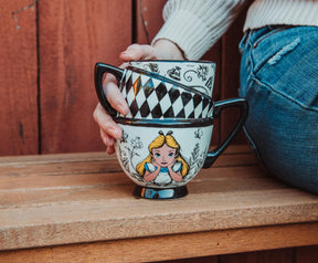 Disney Alice in Wonderland Monochrome Stacked Teacups Sculpted Ceramic Mug