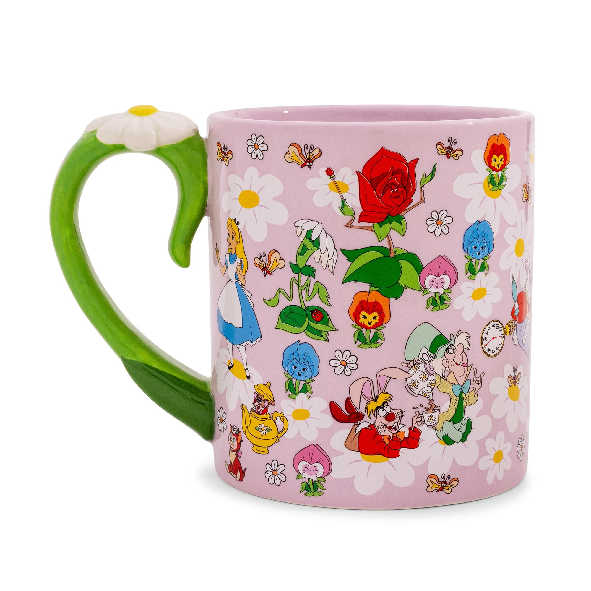 Disney Alice In Wonderland Flowers Ceramic Mug With Sculpted Handle | 22 Ounces