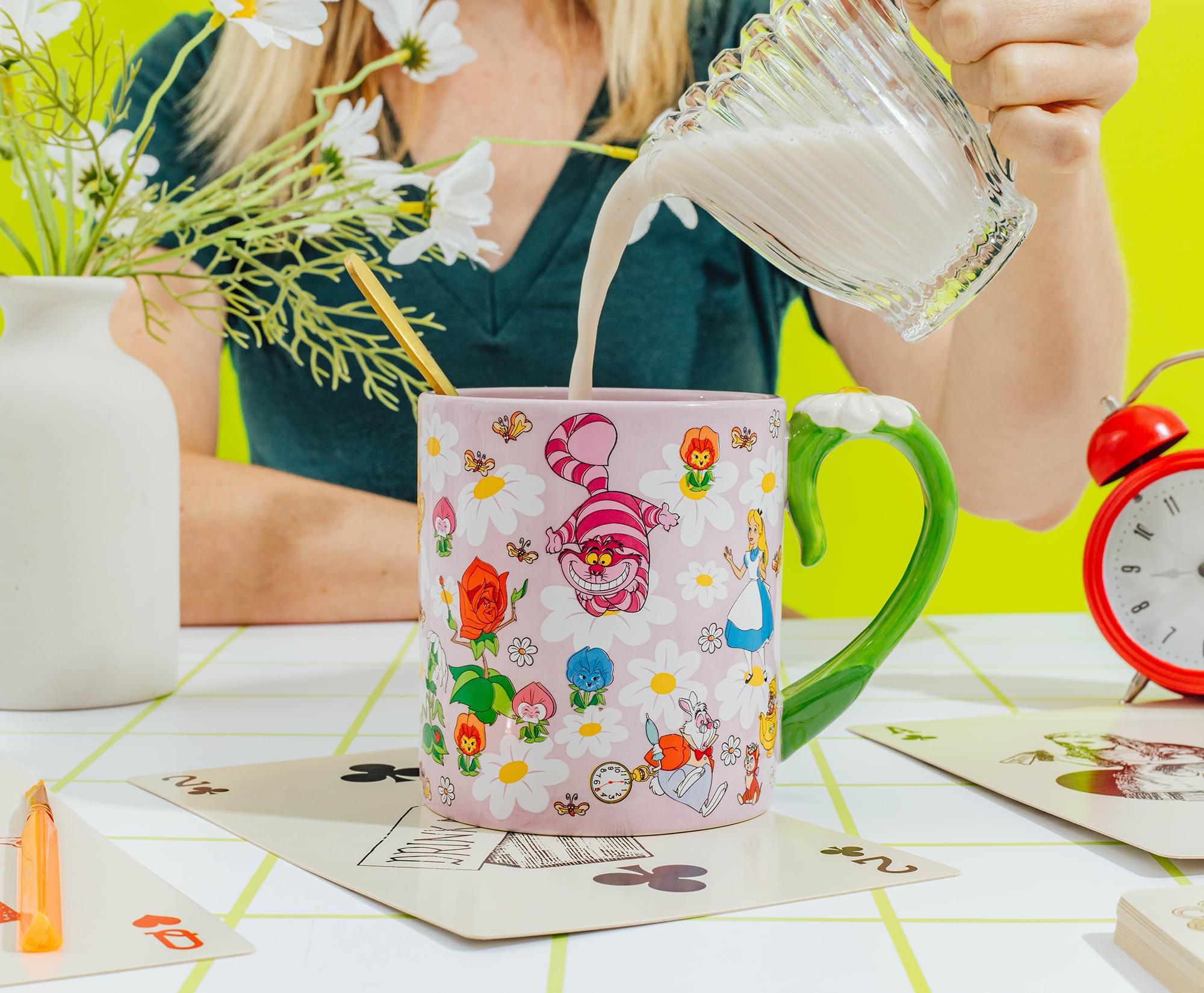 Disney Alice In Wonderland Flowers Ceramic Mug With Sculpted Handle | 22 Ounces