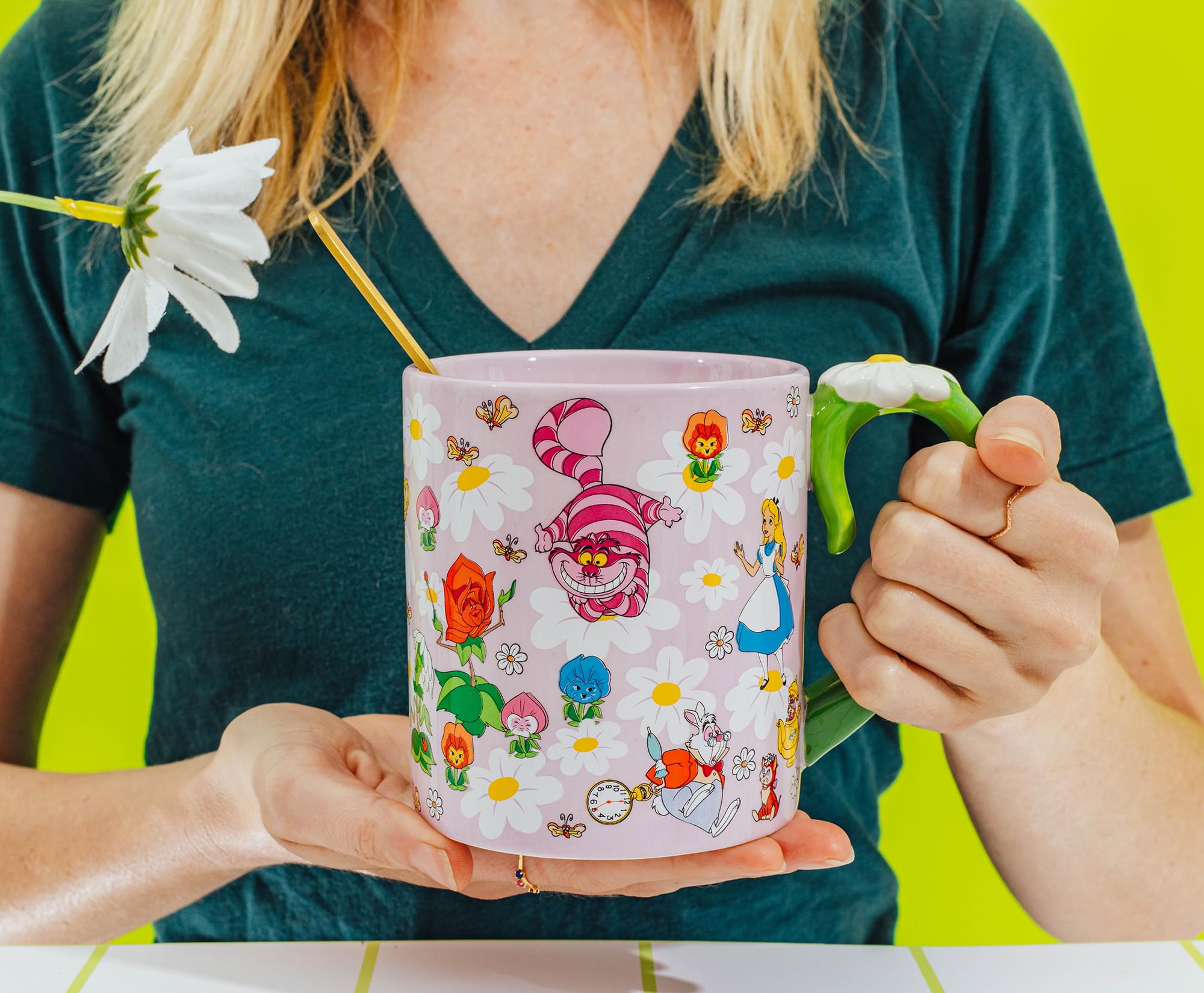 Disney Alice In Wonderland Flowers Ceramic Mug With Sculpted Handle | 22 Ounces