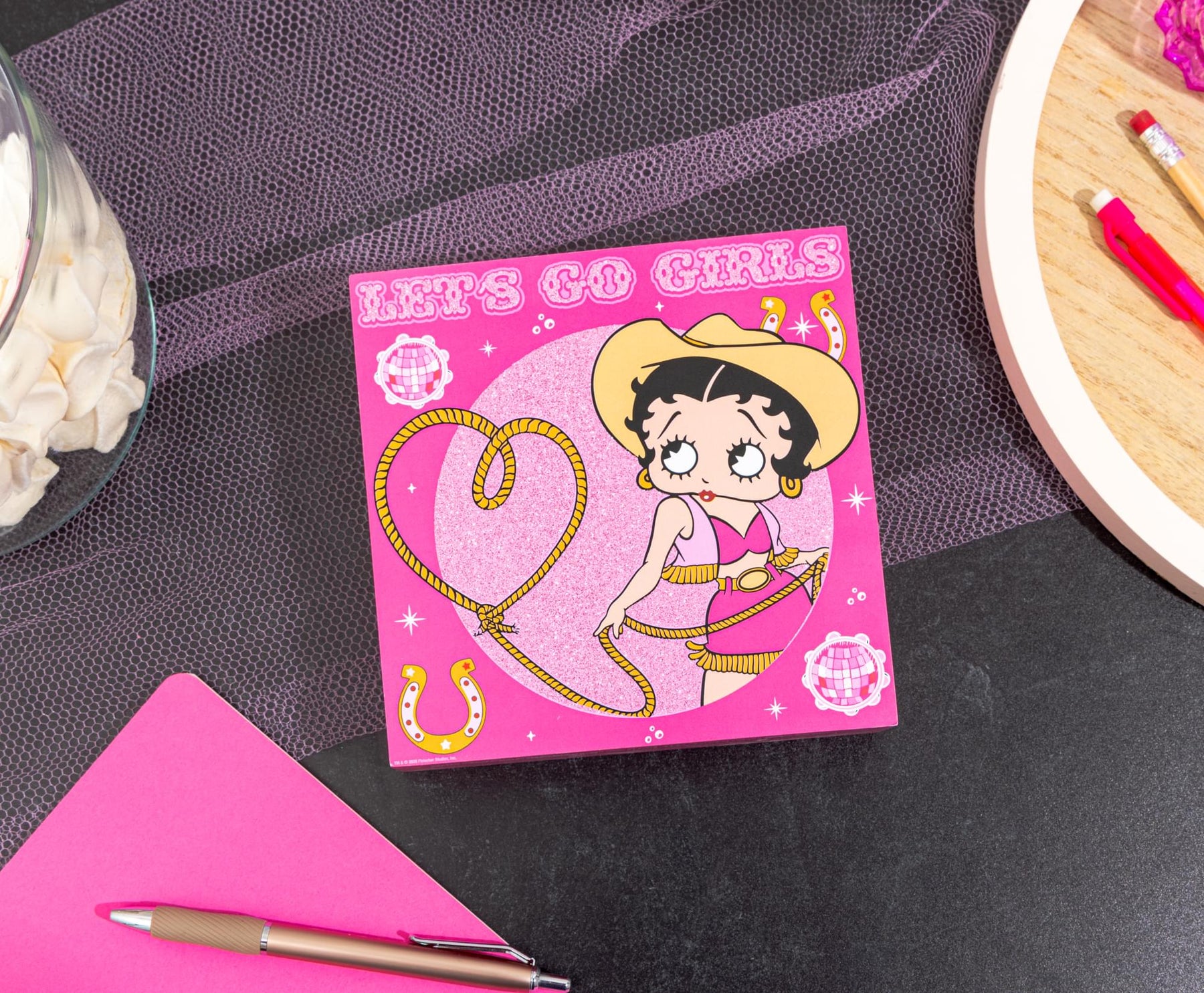 Betty Boop Cowgirl "Let's Go Girls" Glitter Wooden Box Sign | 6 x 6 Inches