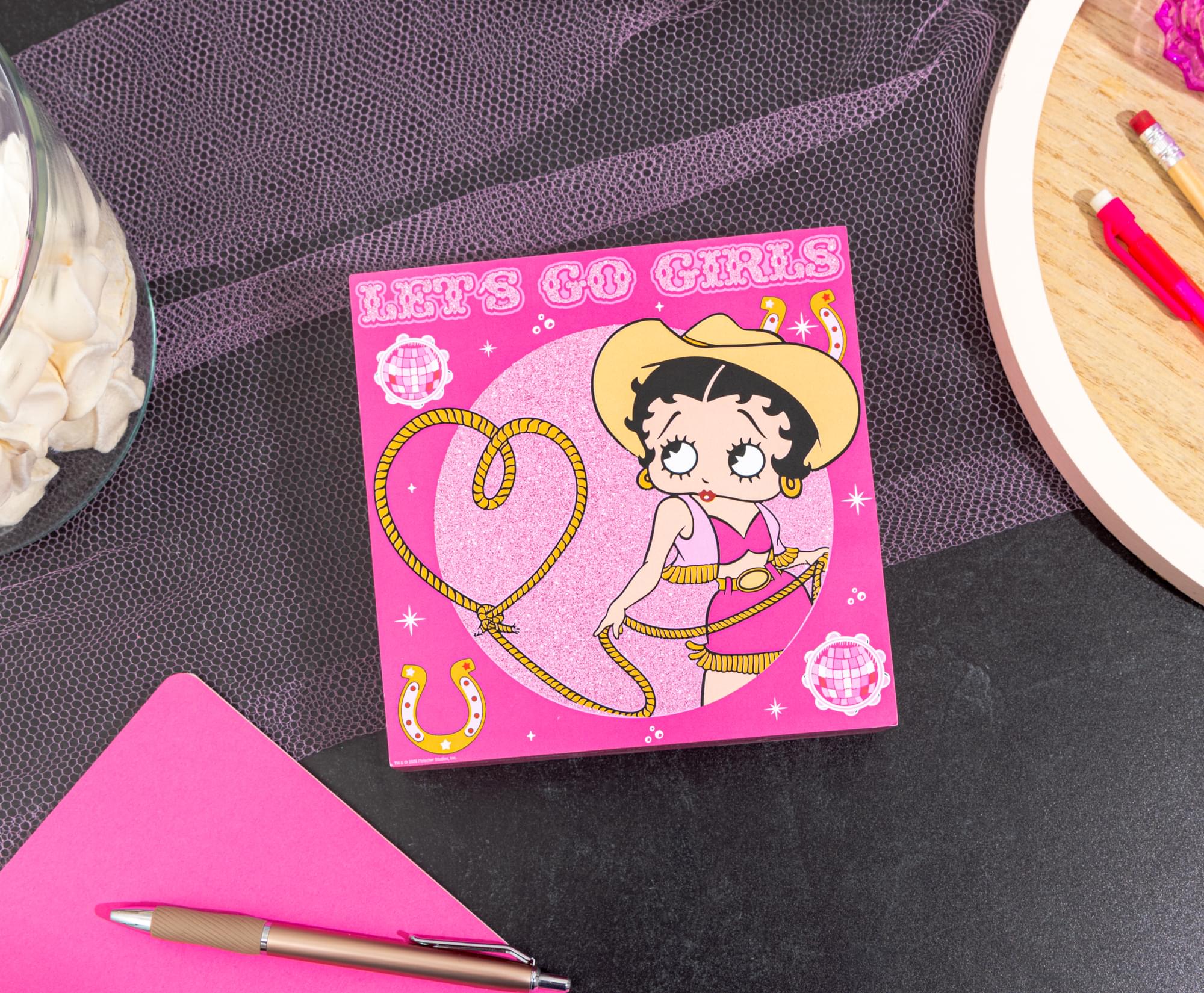 Betty Boop Cowgirl "Let's Go Girls" Glitter Wooden Box Sign | 6 x 6 Inches