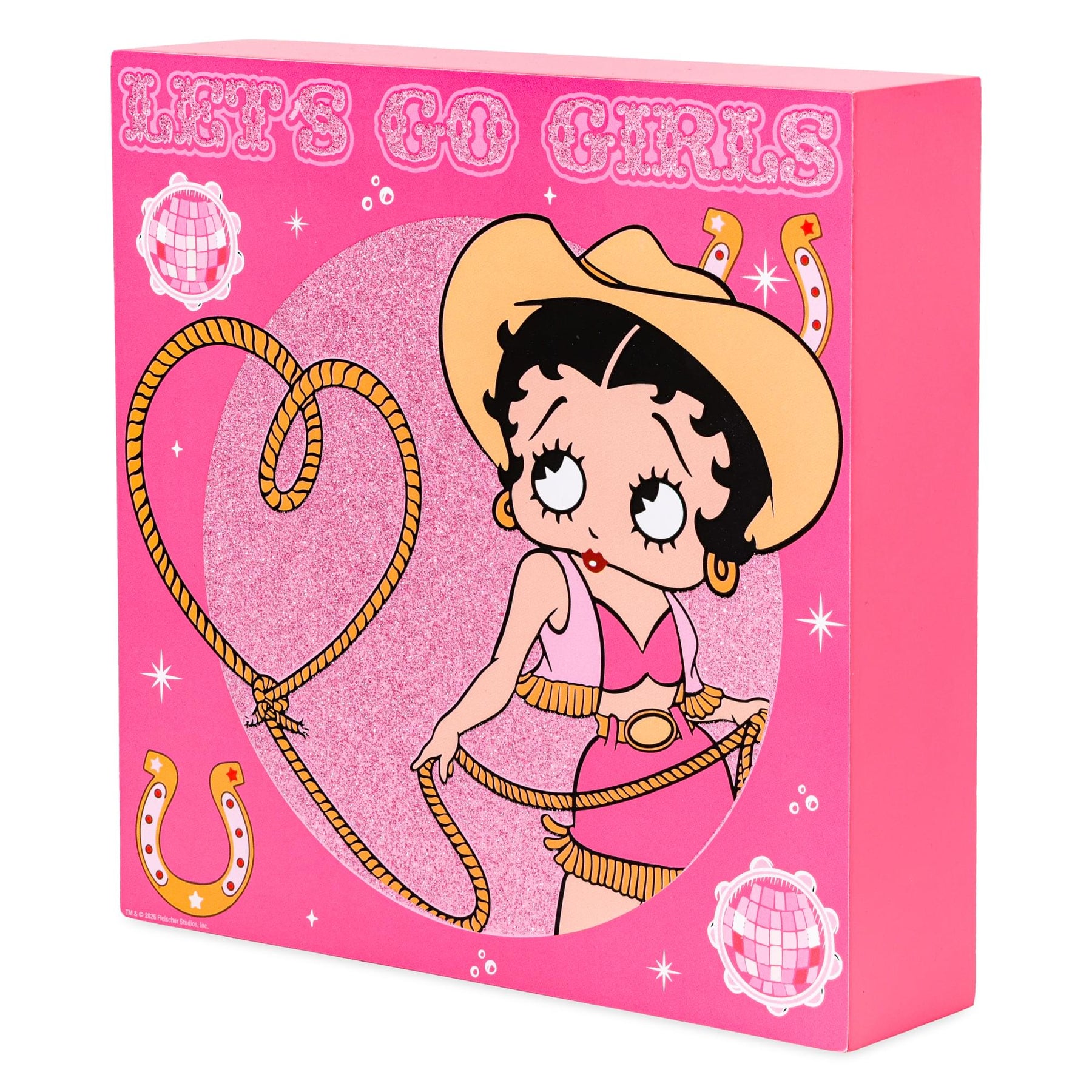 Betty Boop Cowgirl "Let's Go Girls" Glitter Wooden Box Sign | 6 x 6 Inches