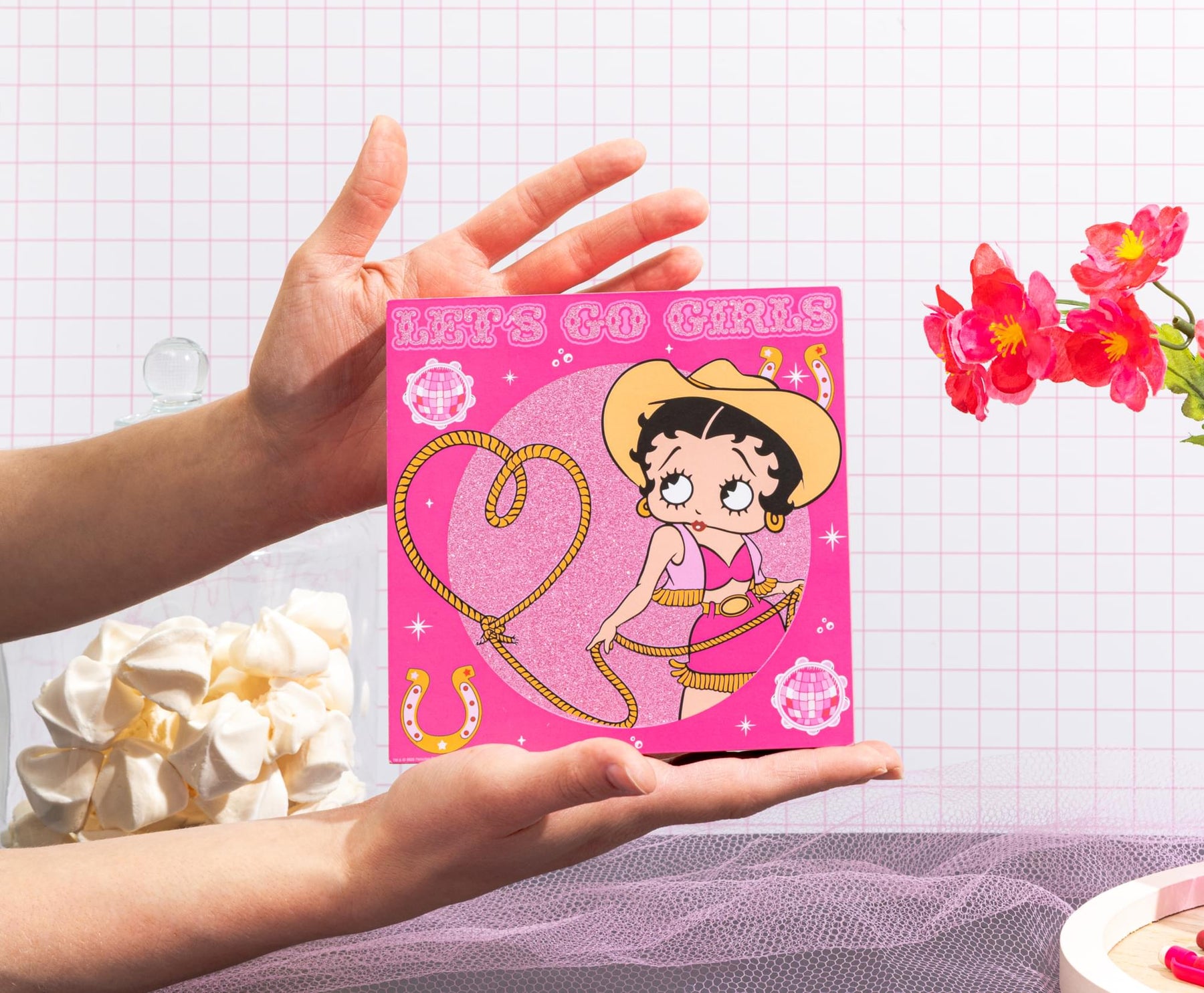 Betty Boop Cowgirl "Let's Go Girls" Glitter Wooden Box Sign | 6 x 6 Inches