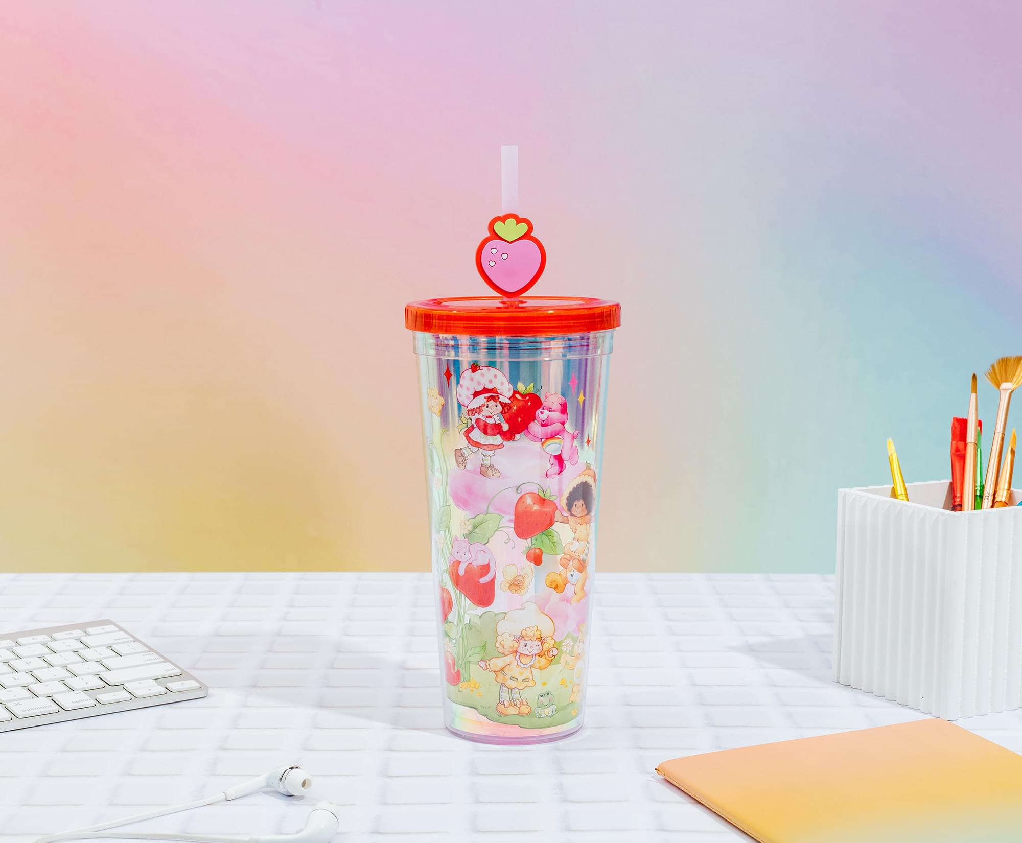 Care Bears x Strawberry Shortcake 24-Ounce Carnival Cup With Straw Topper Charm