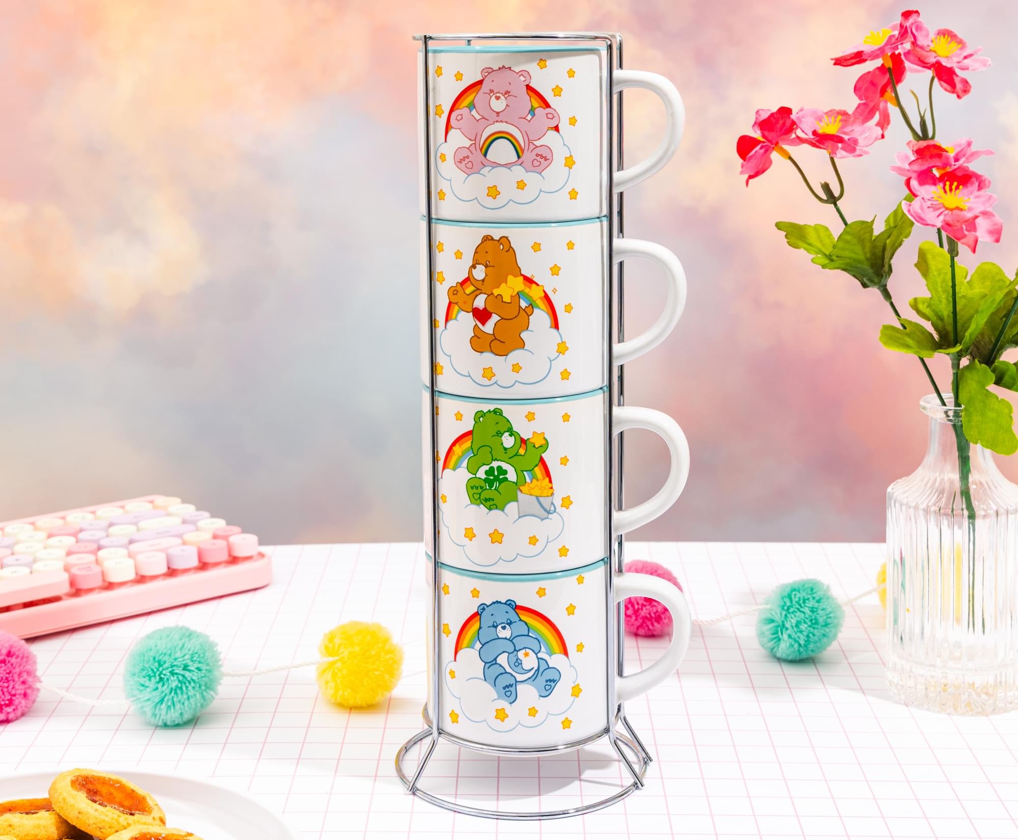 Care Bears 4-Piece Stacking Mug Set With Wire Rack | Each Holds 10 Ounces